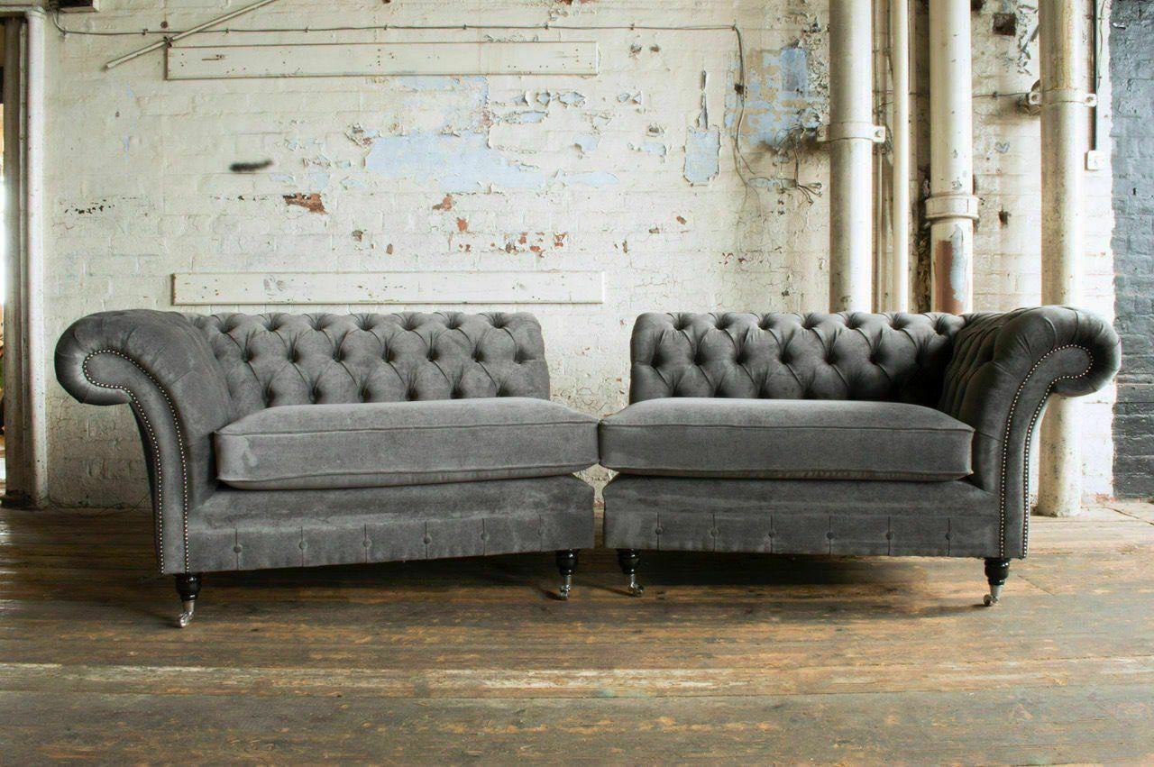 JVmoebel Chesterfield-Sofa, XXL Big Sofa Couch 2 Teile Chesterfield Leder Textil Sitz Polster