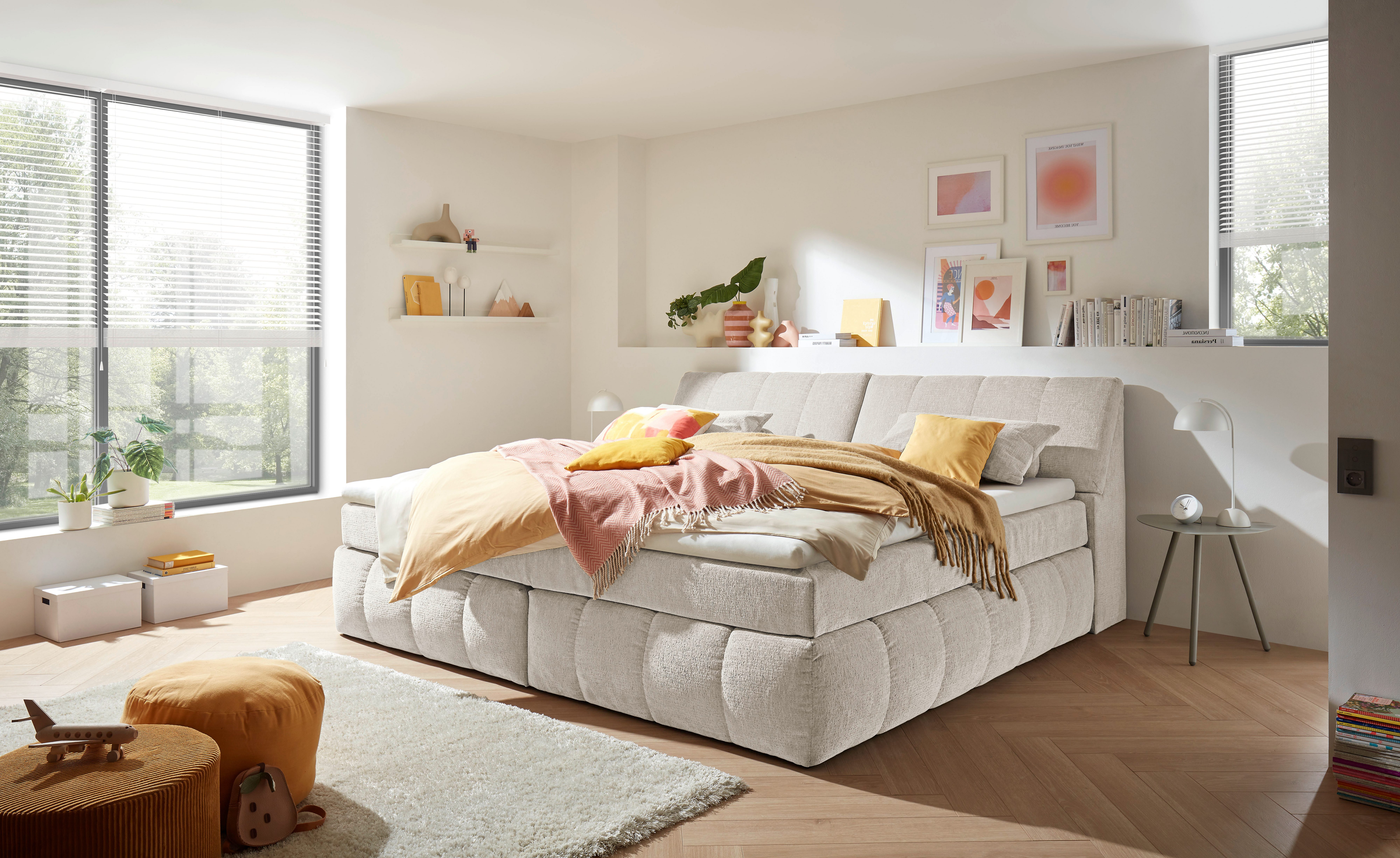 ED EXCITING DESIGN Boxspringbett Elkford, Familienbett in der Größe 240x200cm, inkl. Stauraum im Kopfteil
