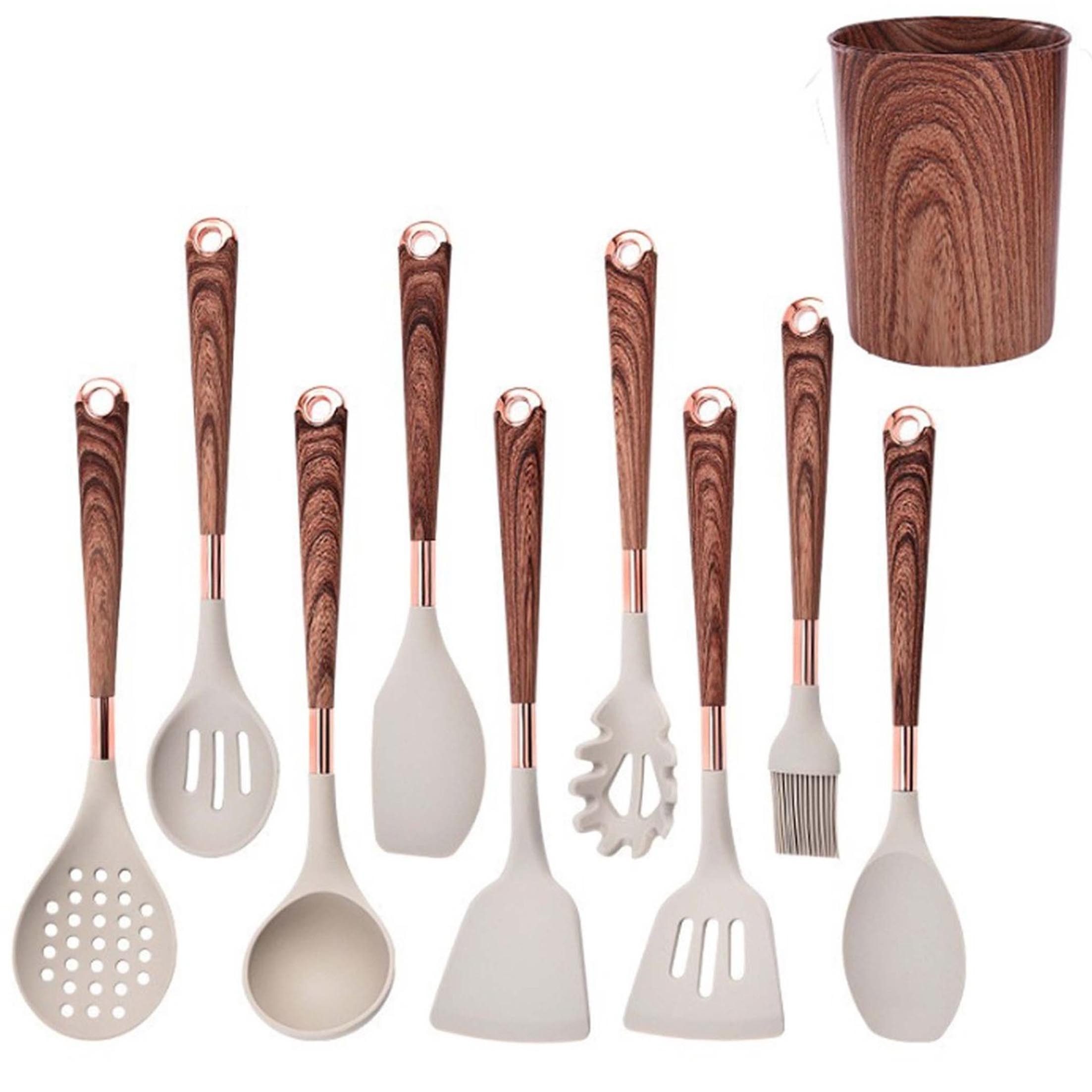 KINSI Kochbesteckhalter Silikon-Kochgeschirr 10-teiliges Set, Küchenwerkzeuge, Antihaft-Pfanne, (10-tlg), Starter-Set für den täglichen Gebrauch, leicht und bequem