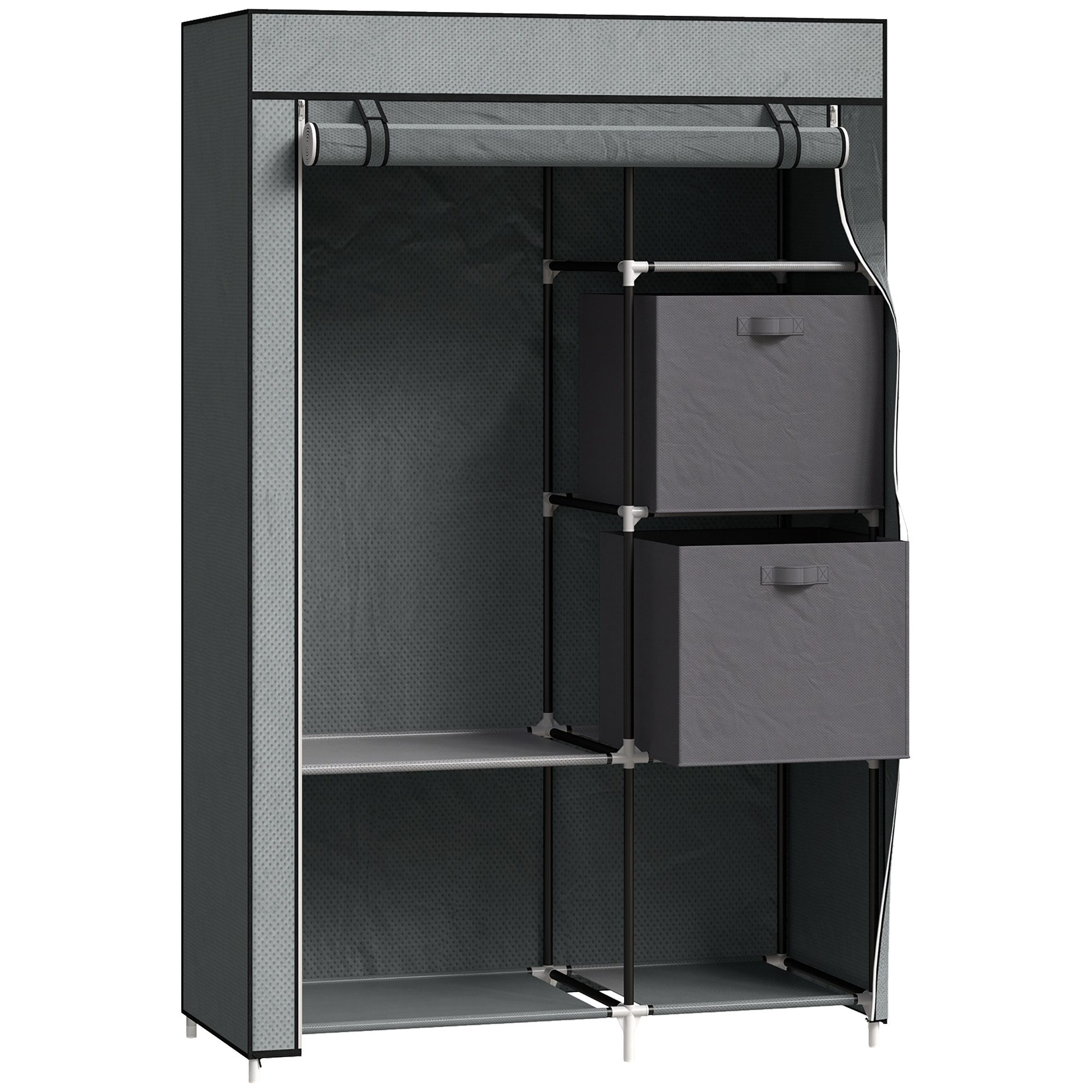Fine Life Pro Stoffschrank Stoff-Garderobe mit Kleiderstange & Ablagefächern