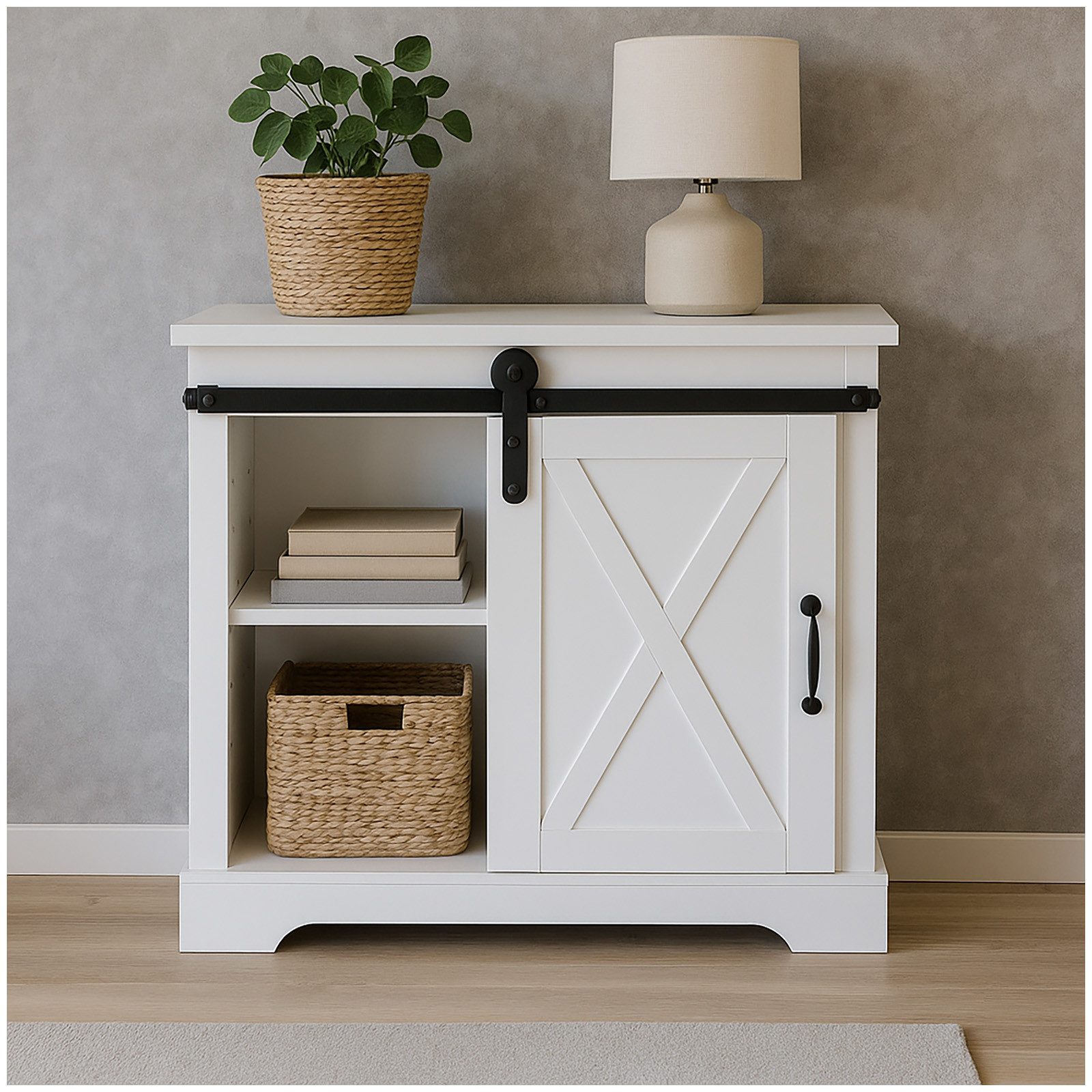 HTI-Living Kommode Kommode mit Schiebetür Thekla Landhaus Weiß (Stück, 1 St., 1 Schrank ohne Dekoration), Sideboard Buffetschrank