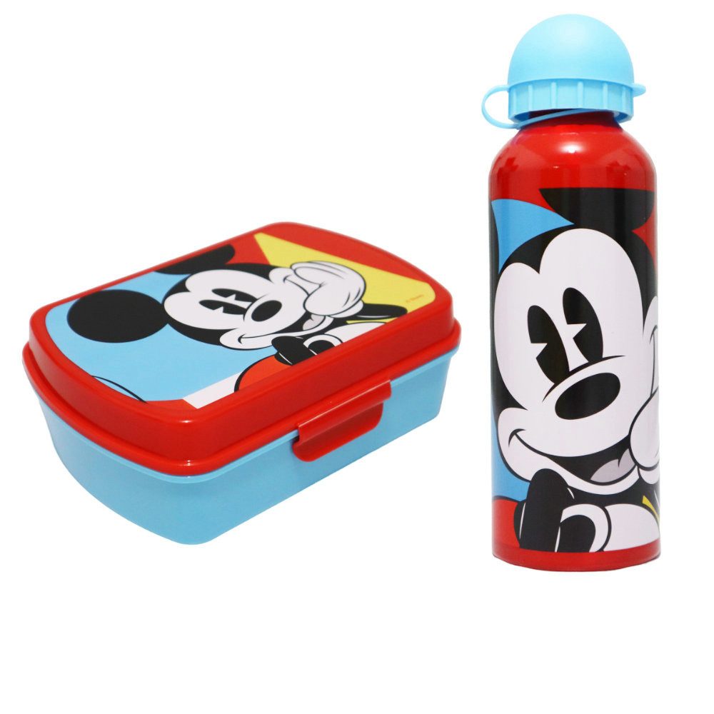 Disney Lunchbox Disney Mickey Maus 2 tlg Lunch Set Brotdose Alu Trinkflasche 500 ml, Kunststoff Alu, (2-tlg)