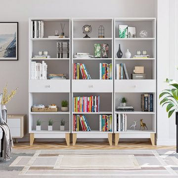 Homfa Bücherregal, mit Schublade, Bücherschrank weiß, Hochschrank 62 × 40 × 189 cm