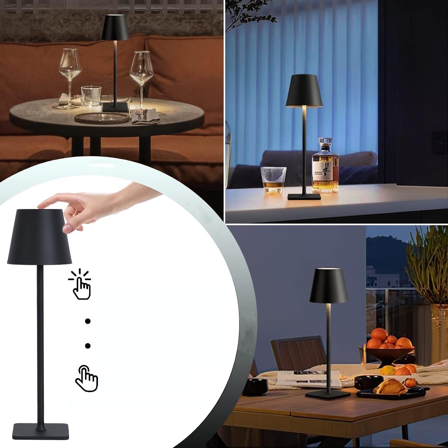 und AKKEE Stück LED Akku Wiederaufladbare LED Tischlampe, Tischlampe 2 Schlafzimmer Touch Dimmbare, Tischleuchte Esstisch integriert, Balkon Warmweiß, kabellos Tischleuchte Camping Akku für Aufladbar USB Dimmbare fest