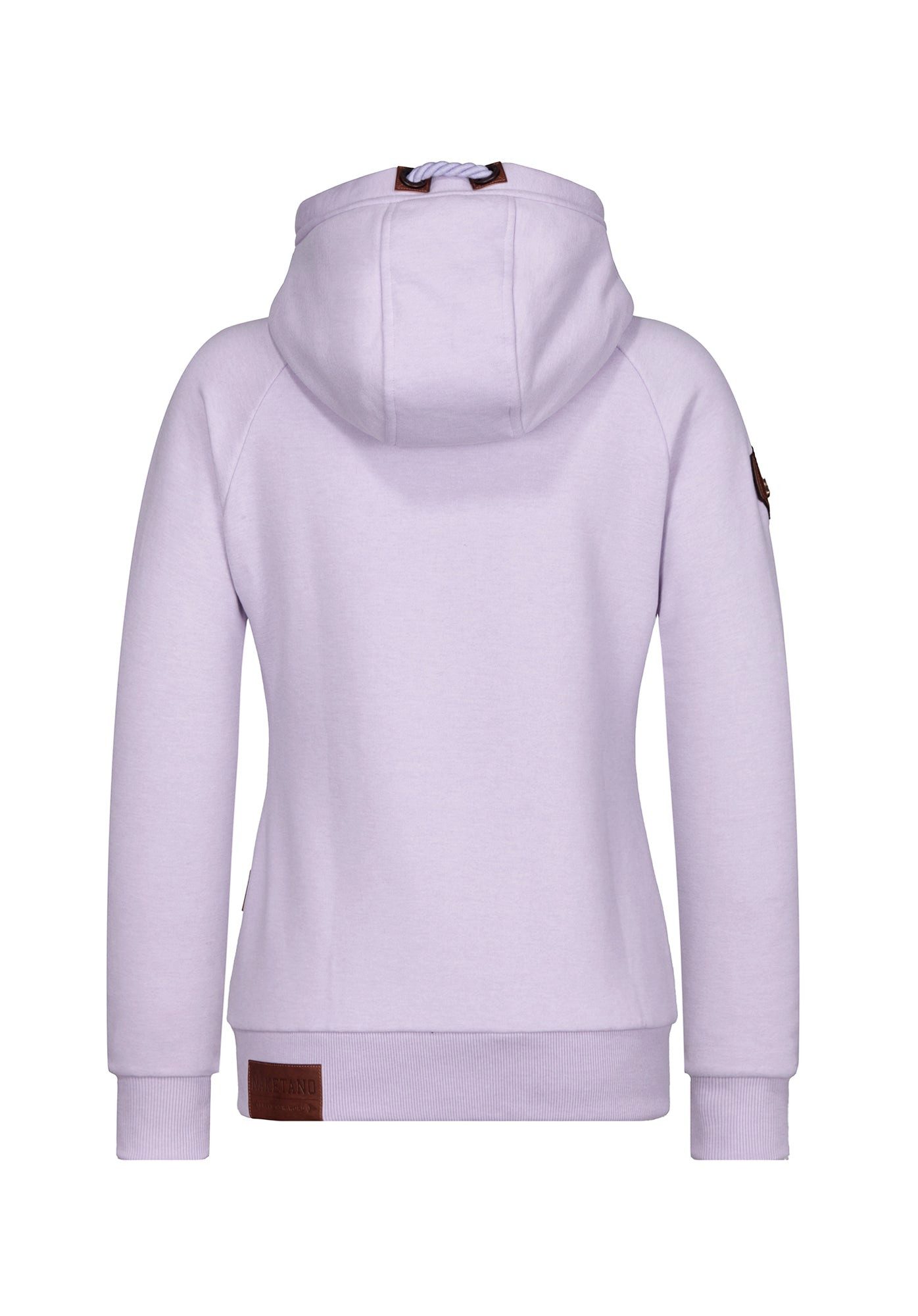 naketano Sweatjacke Damen mit Kapuze, Kängurutasche, tailliert, melierte Sweatware, Raglan Kordelzug, Rippbündchen, Kunstleder-Logo, casual, Streetwear, Langarm