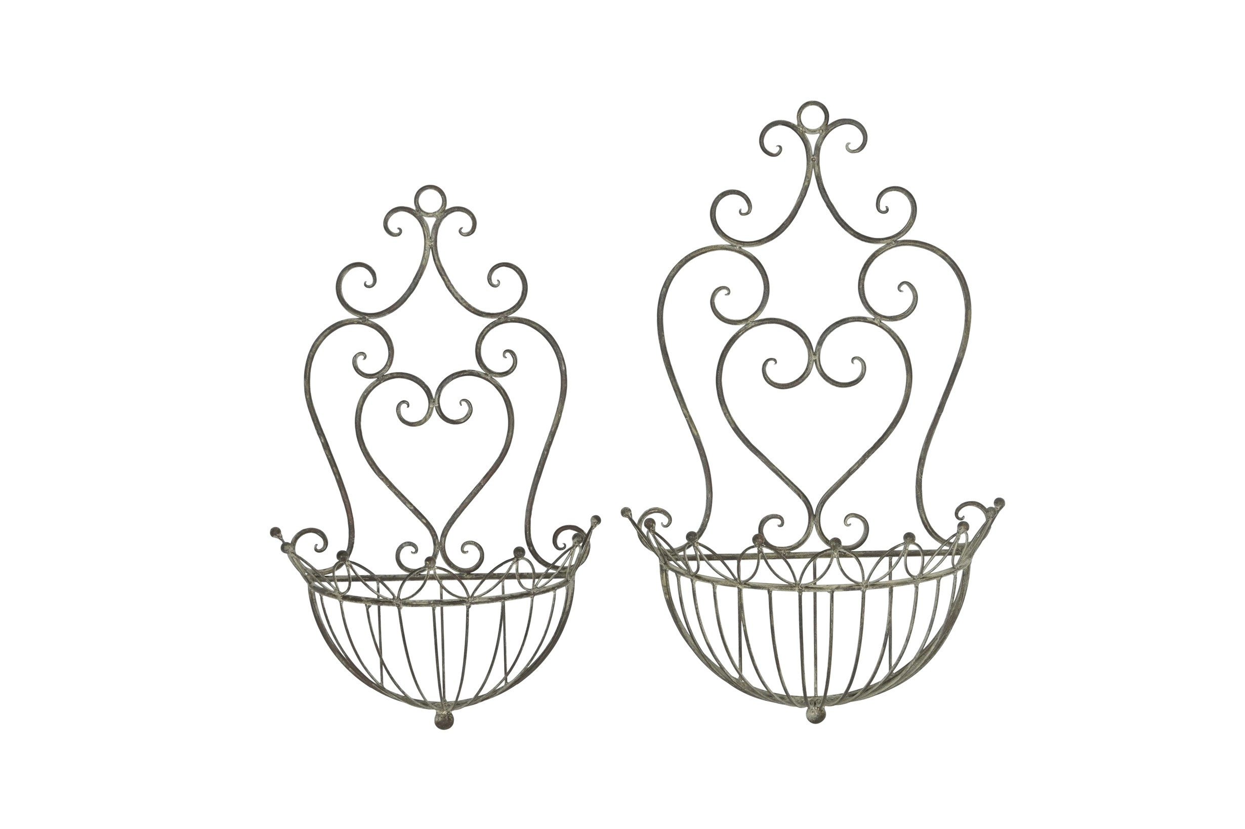 finehomegarden Blumenkasten Wandkorb Metall Vintage grün/braun 2er Set Pflanzkorb für die Wand (2 St), für Garten, Terrasse & Veranda 39x19cm H64cm / 34x18cm H55cm