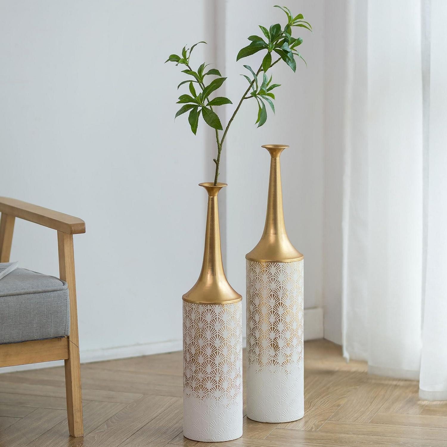 LuxusKollektion Bodenvase Bodenvase 2er Set Weiß/Gold Groß