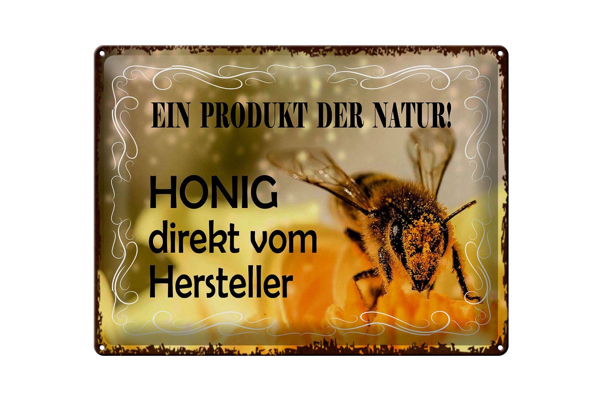 Femer GmbH Metallschild Reklame 30x40 cm Honig direkt vom Hersteller ein Produkt der Natur, (1 St), gewölbte Oberfläche, abgerundete Ecken, umgeschlagene Kanten
