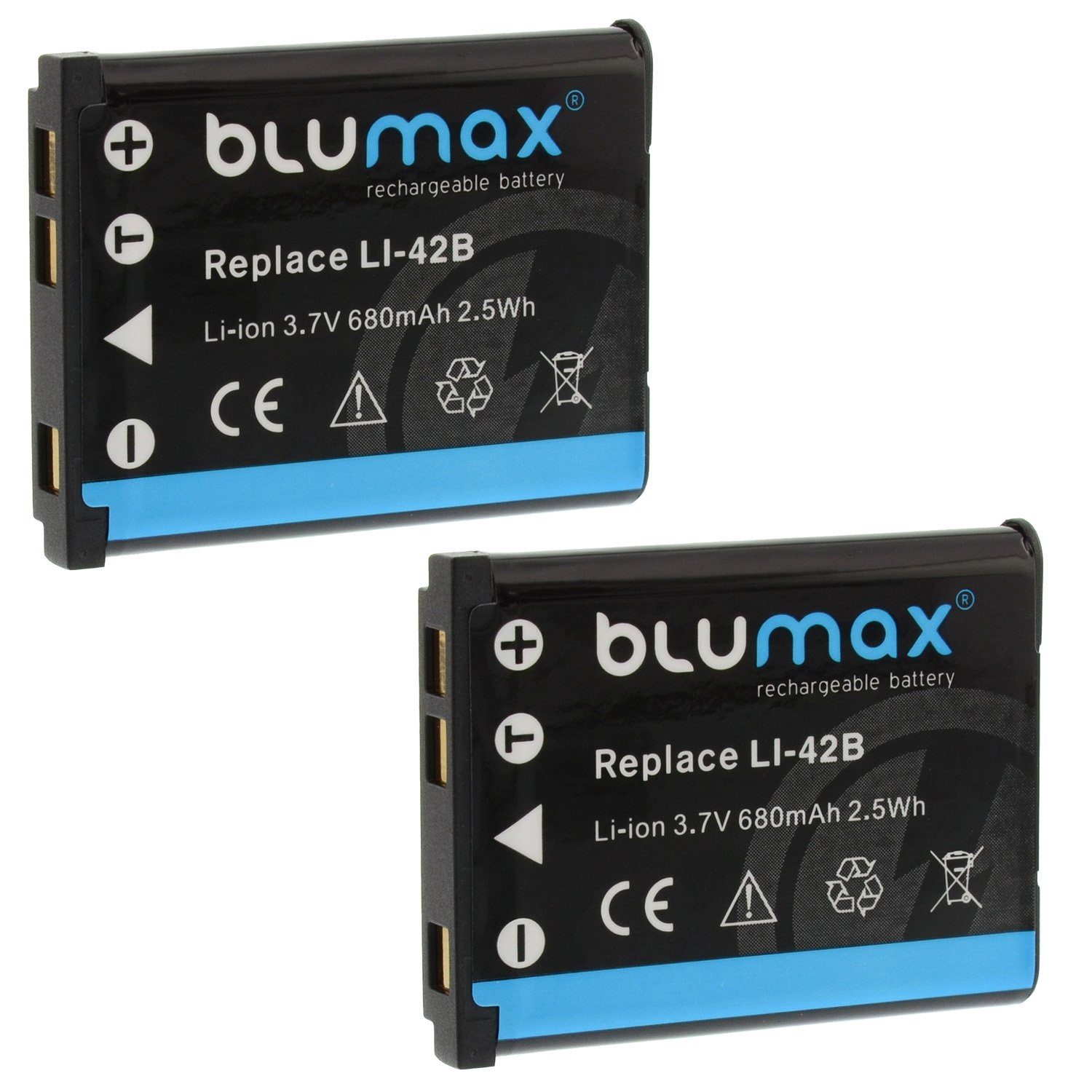 Blumax 2x Li-40B µ-830,1050 Kamera-Akku mAh mju Olympus 680 Li-42B SW