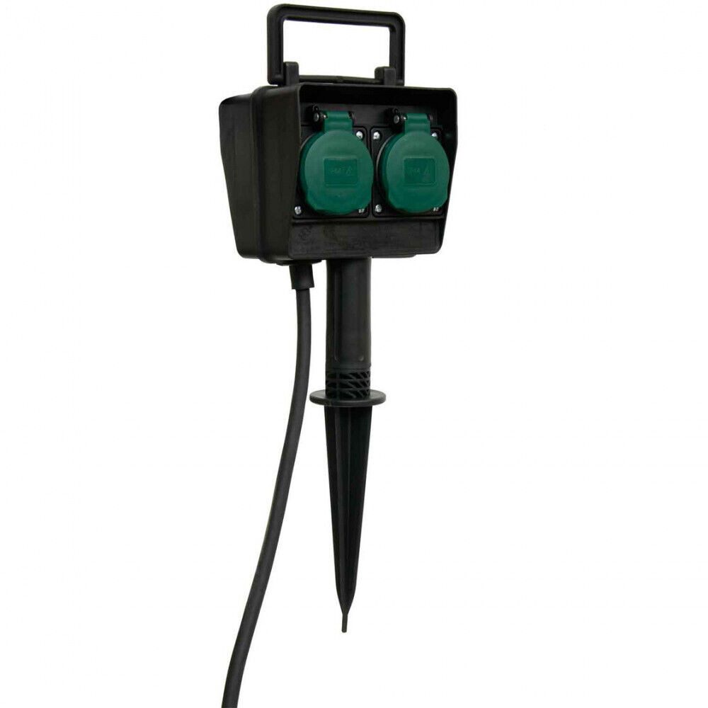 Arcas Gartensteckdose ARCAS Gartensteckdose 2-fach mit Erdspieß schwarz IP44 Außensteckdose