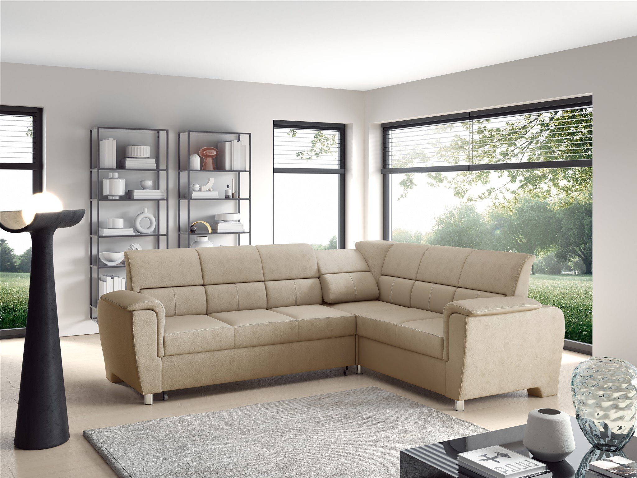 Fun Möbel Ecksofa Schlafsofa Sofa SALVADOR Stoff Texas, Bettkasten, mit Relaxfunktion Beige