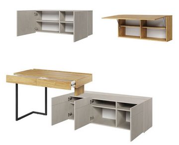 Feldmann-Wohnen Jugendzimmer-Set Teen Flex, (Teen Flex, 8-St., Kinderzimmer-Set), 8-teilig Hickory Natur betonfarben Raw Steel