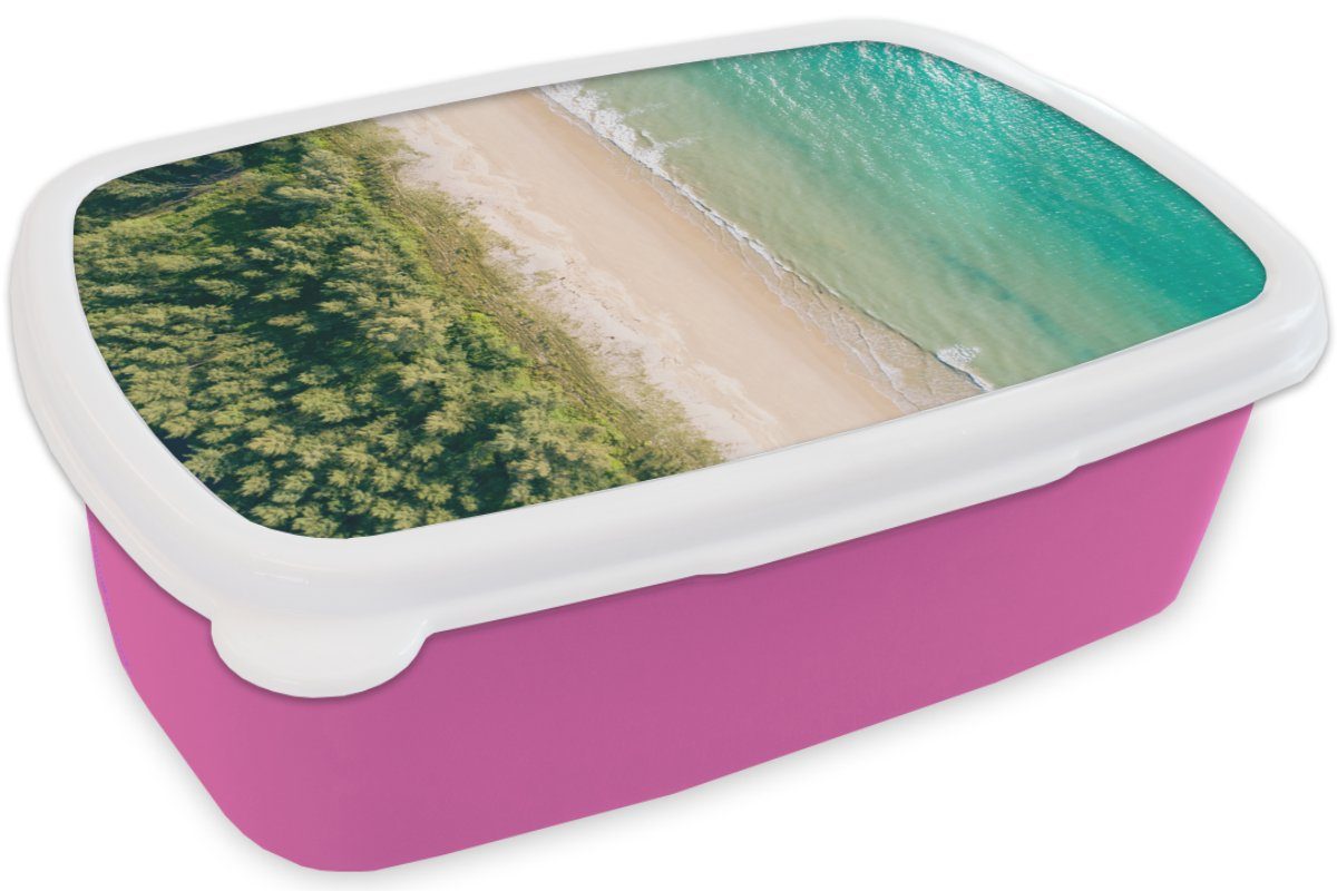 Brotbox MuchoWow Mädchen, Strand Kunststoff, Lunchbox Erwachsene, rosa für Snackbox, Wasser, Kinder, (2-tlg), Bäume Kunststoff - - Brotdose