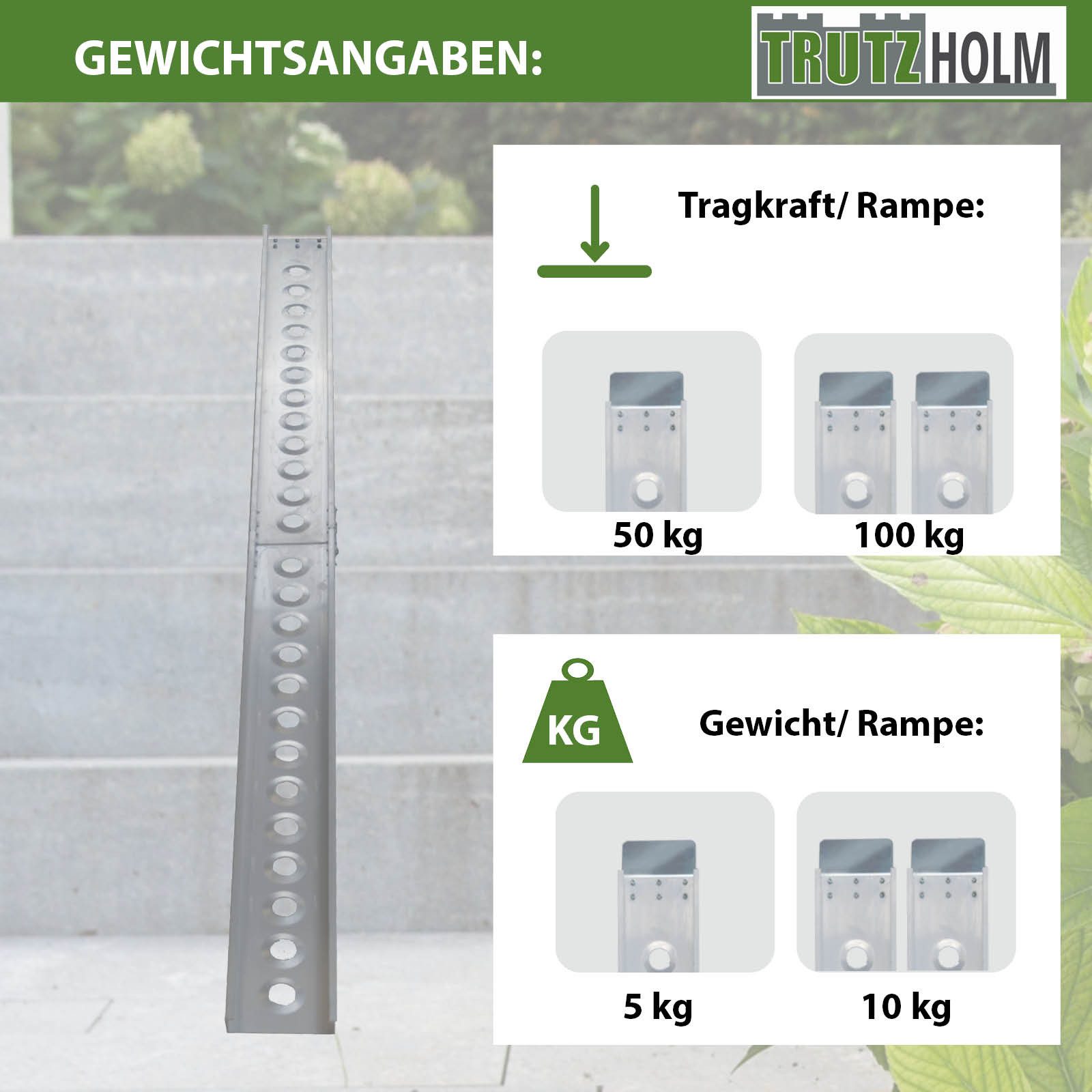 TRUTZHOLM Auffahrrampe Auffahrschiene klappbar 240 cm Tragkraft 50 kg Alu grau gelocht, Hohe Tragkraft,Anti-Rutsch