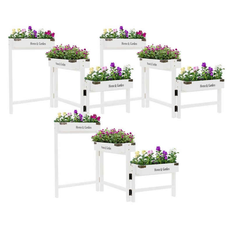 ML-DESIGN Blumenkasten Pflanzenständer Blumenleiter Pflanzenregal, 3er Set 3 Etagen Weiß Holz 111cm zusammenklappbar Rustikale Kisten