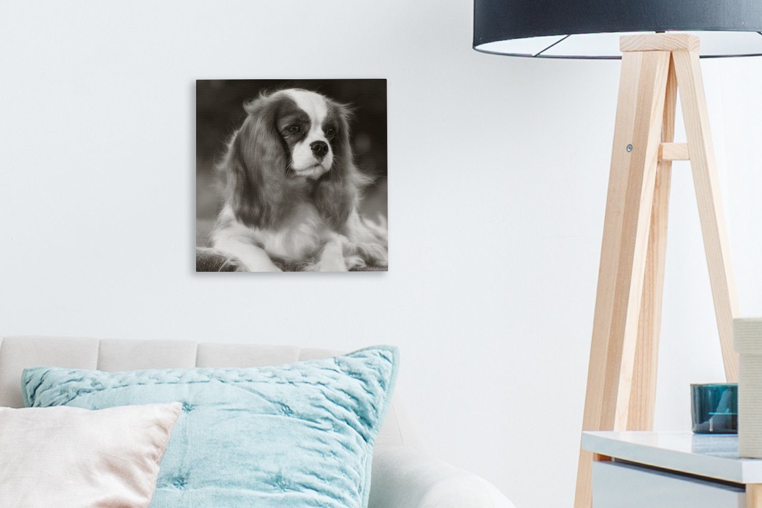 St), Cavalier King Leinwandbild Spaniels, eines Schlafzimmer Leinwand für Wohnzimmer OneMillionCanvasses® Charles Schwarz-Weiß-Foto (1 Bilder