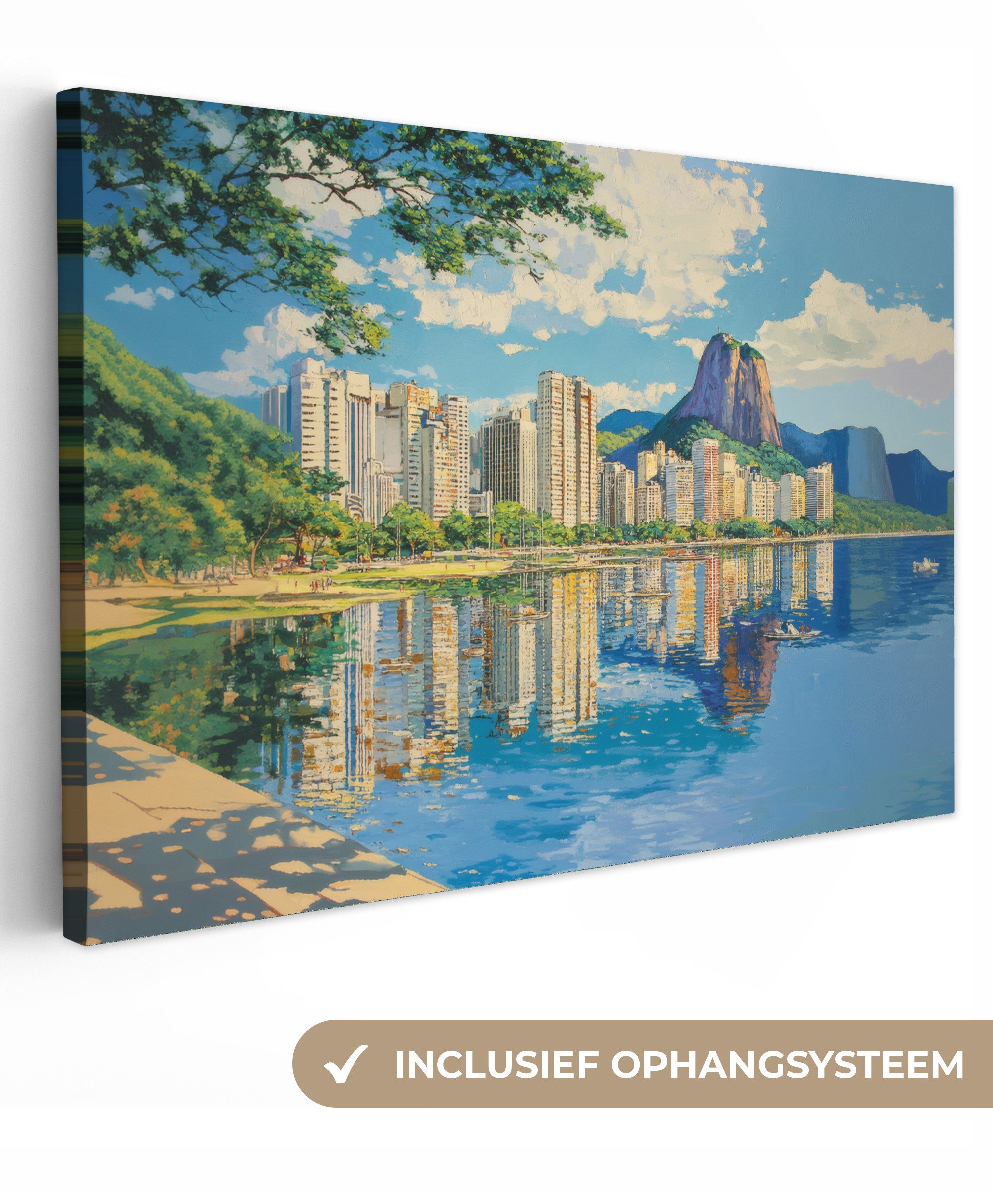 OneMillionCanvasses® Leinwandbild Berg - Skyline - Strand - Wasser, Fotodruck (1 St), Leinwand Bilder Klein, Wand Dekoration Aesthetic 30x20 cm