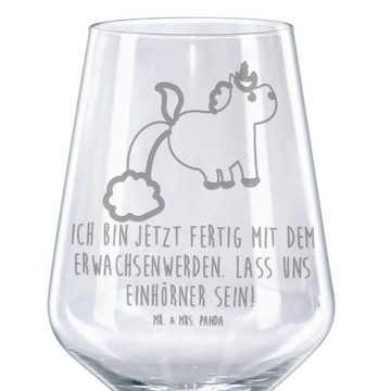 Mr. & Mrs. Panda Rotweinglas Einhorn Pupsen - Transparent - Geschenk, Einhörner, Spaß, Weinglas, E, Premium Glas, Luxuriöse Gravur