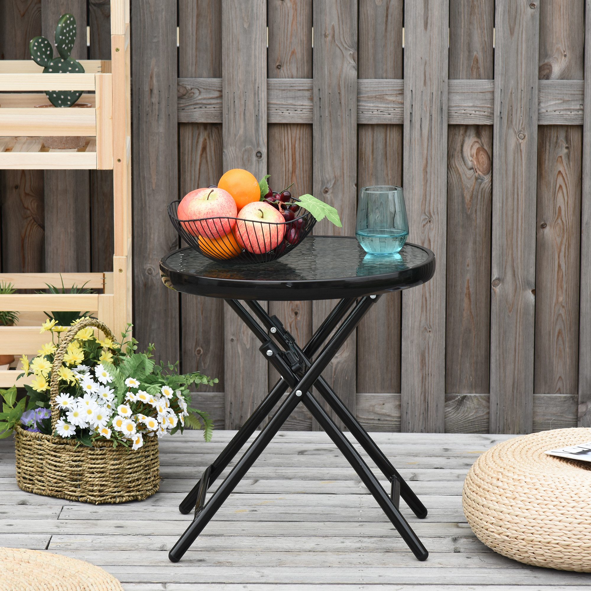 Outsunny Gartentisch rund klappbar Metall (Beistelltisch, günstig online kaufen