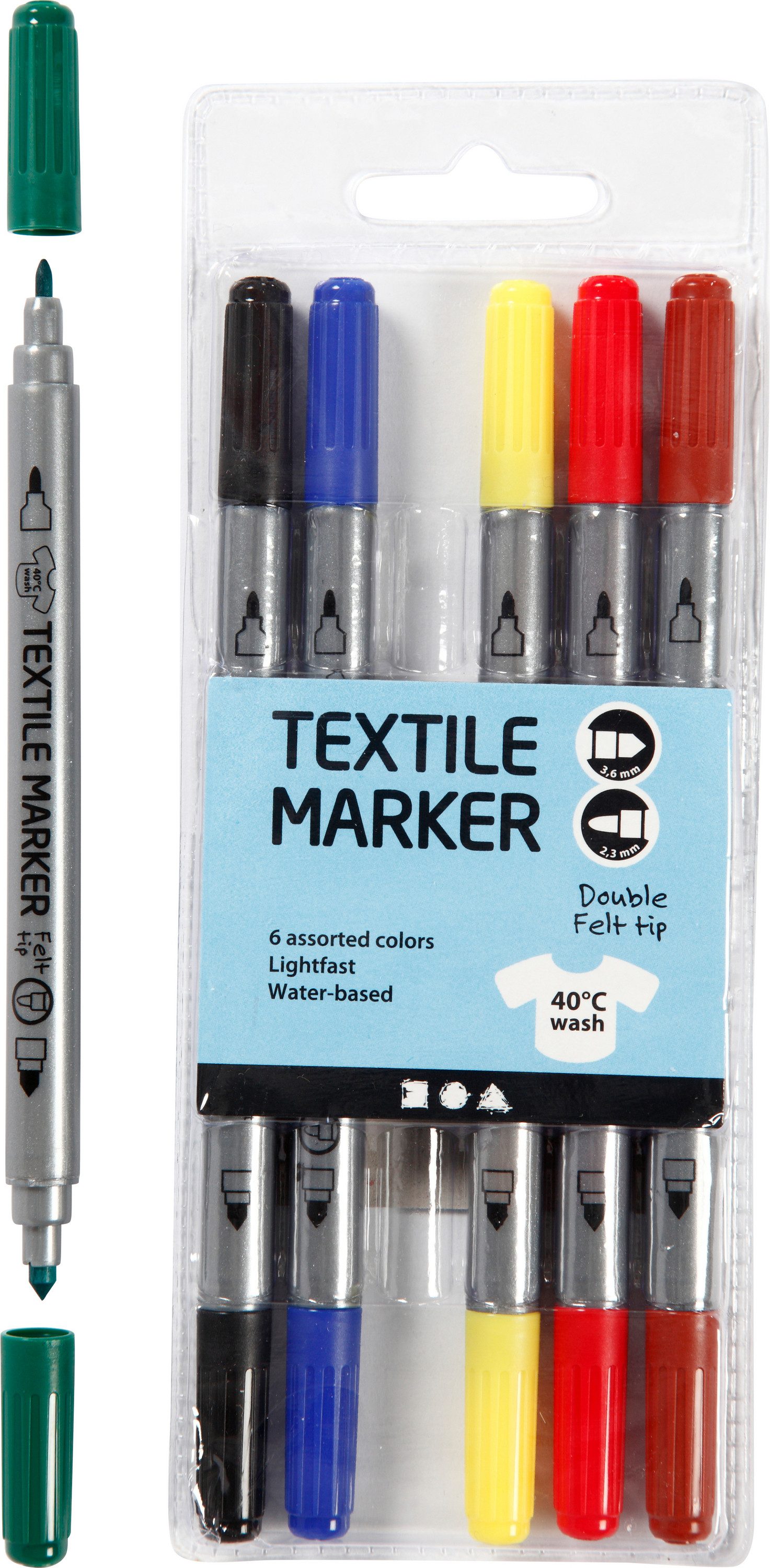 creativ company Textilmarker Stoffmalstifte Standard-Farben, 6 Stück