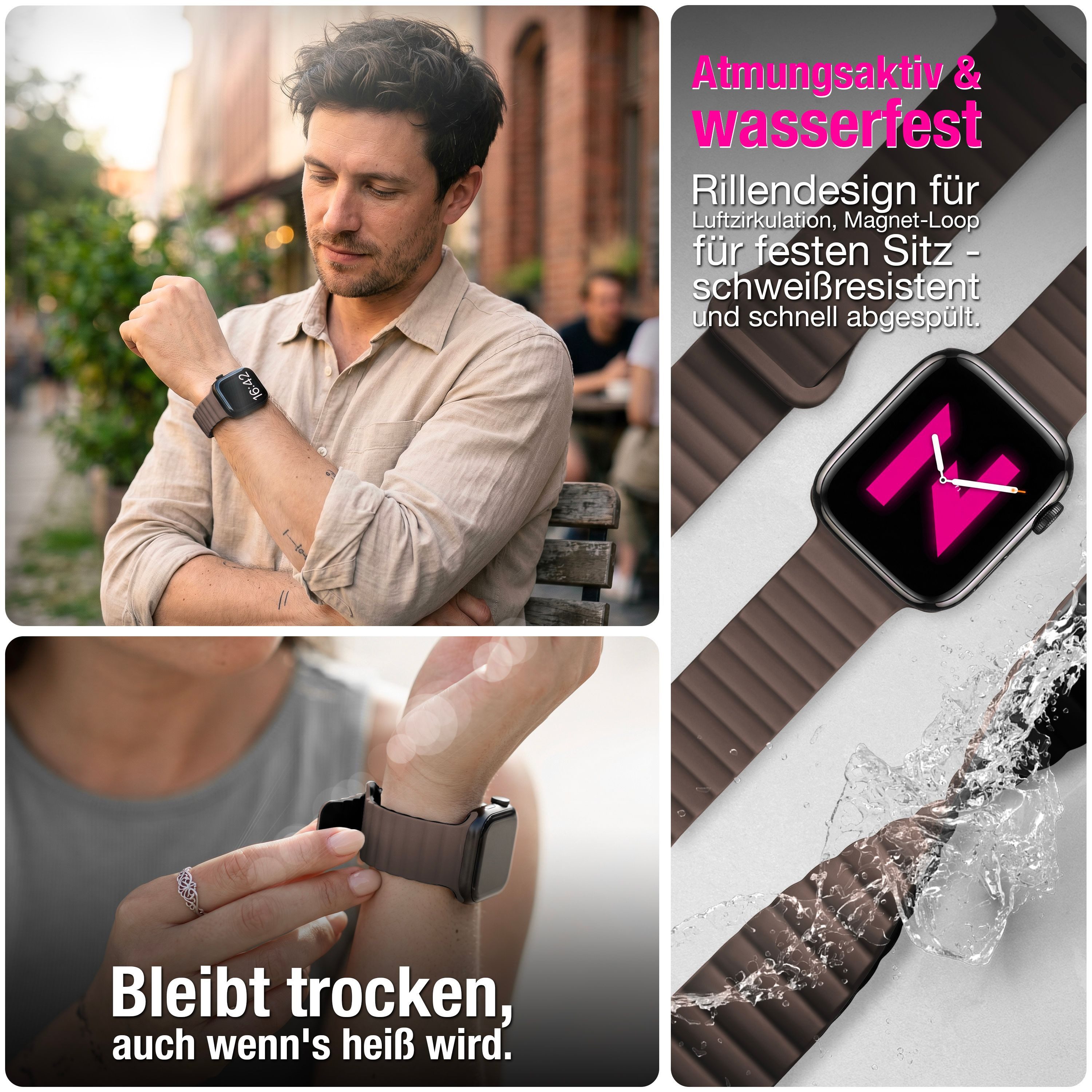 Nalia Smartwatch-Armband Apple Watch 38/40/41/42mm, Magnetisches Silikon Ersatzband / für Sport Fitness Uhr / Atmungsaktiv – Bild 2 von 5