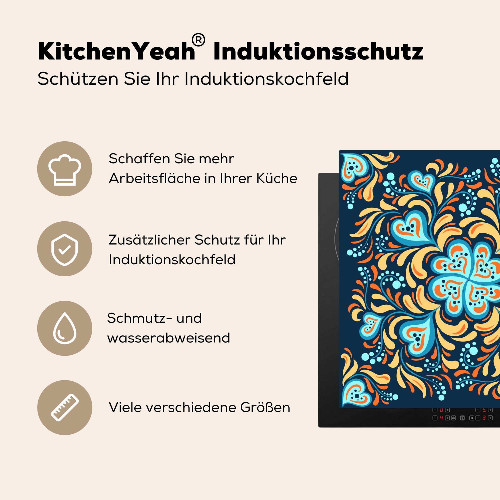 Herz 78x78 küche MuchoWow Vinyl, für Ceranfeldabdeckung, Vierblättriges Arbeitsplatte tlg), - cm, (1 Kleeblatt Muster, Herdblende-/Abdeckplatte -