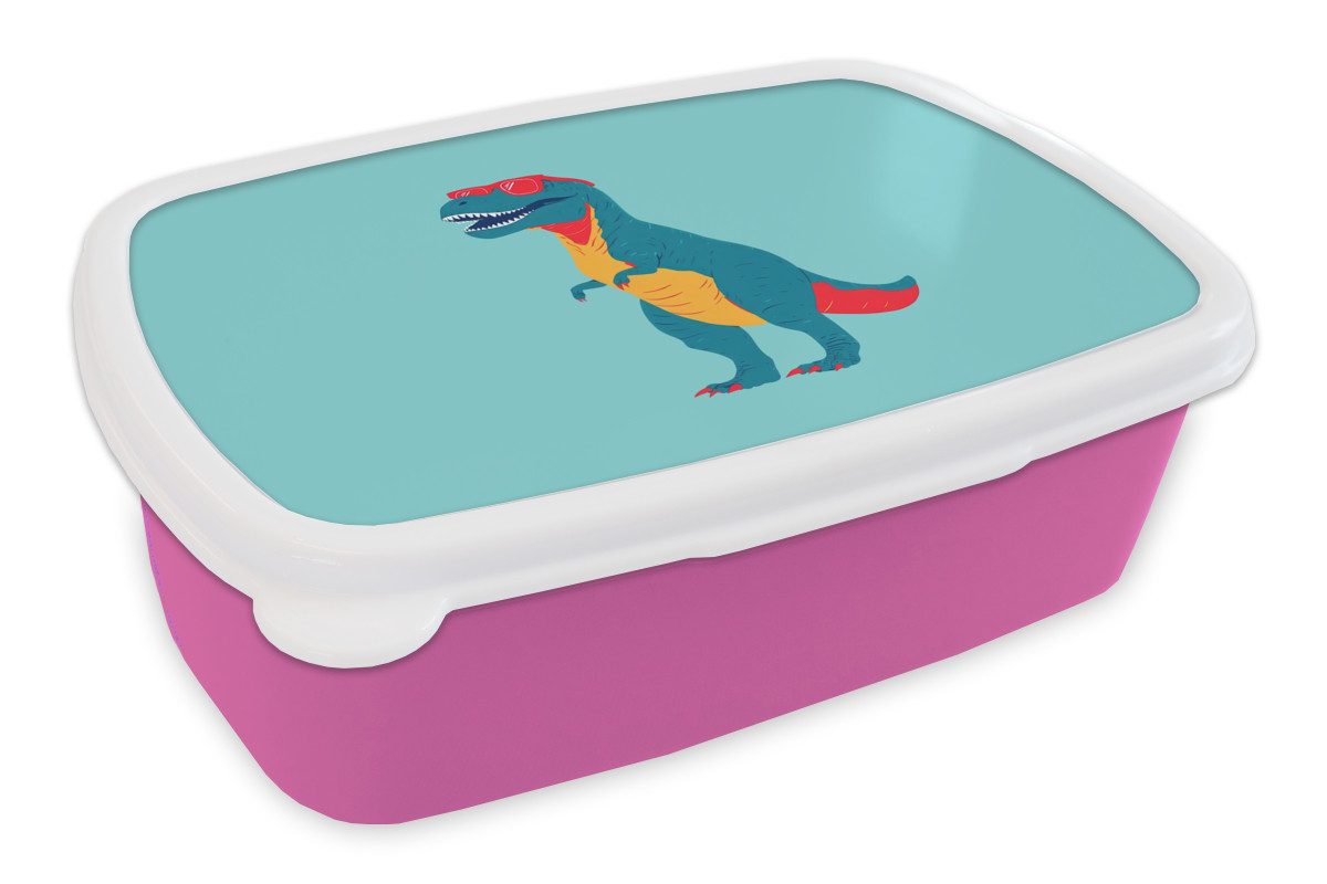MuchoWow Lunchbox Dinosaurier - Blau - Sonnenbrille, Kunststoff, (2-tlg), Brotdosen, Lunch Box, Brotbox für Kinder und Erwachsene
