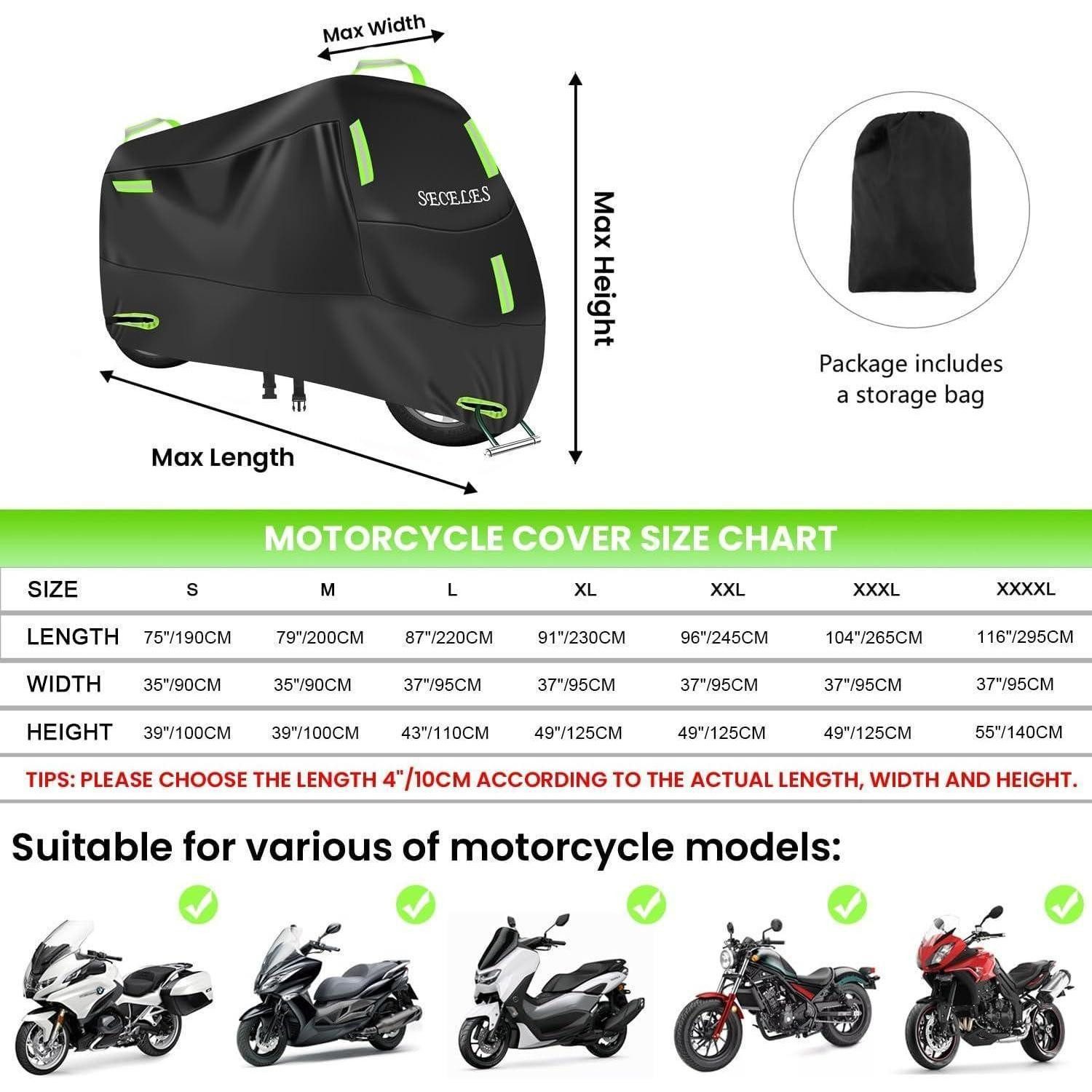 LuxusKollektion Schutzplane Motorradabdeckplane 300D Fluoreszierendes Grün 1XL (230 x 95 x 125 cm)
