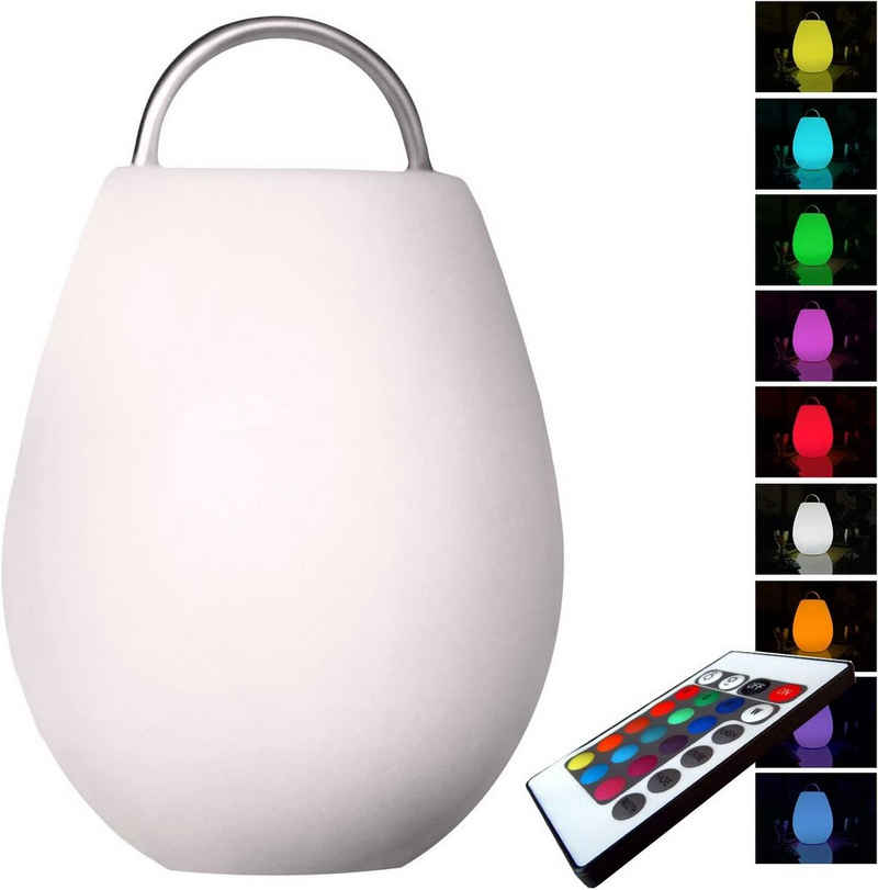 @tec LED Laterne Tischlaterne mit Edelstahlhenkel, LED, Stimmungslampe, Tischleuchte mit RGB Farbwechsel, Lichteffekte, Fernbedienung, kabellose Deko Lampe, Akku Dekoleuchte, Terrassen-Beleuchtung, mit Edelstahlhenkel