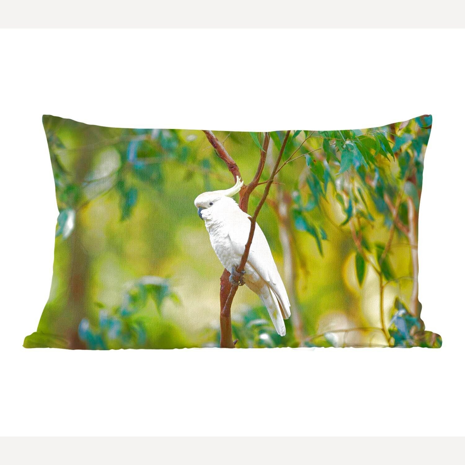 MuchoWow Dekokissen Weißer Kakadu zwischen grünen Blättern, Wohzimmer Dekoration, Zierkissen, Dekokissen mit Füllung, Schlafzimmer | Dekokissen