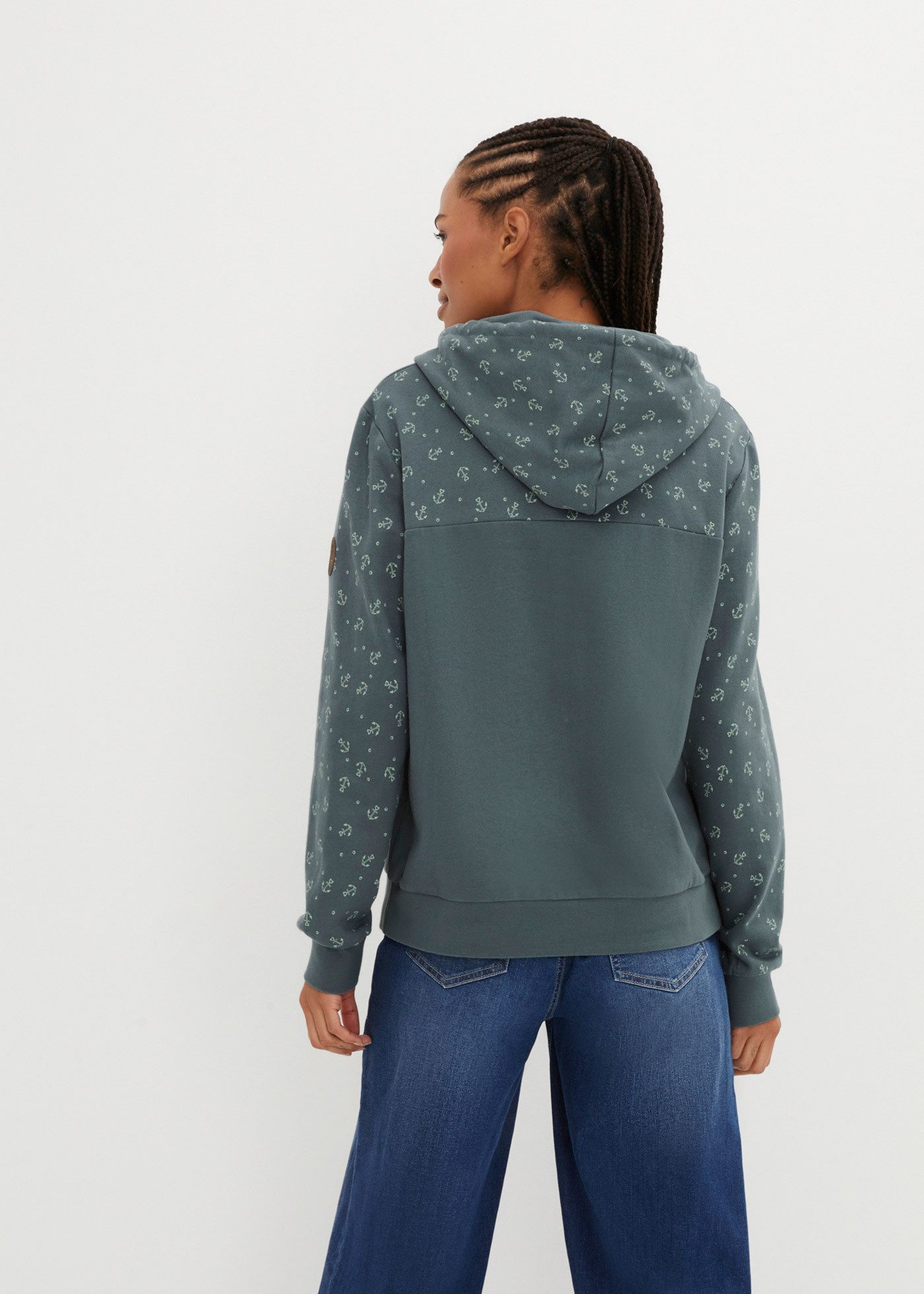 bonprix Hoodie mit maritimem Muster, Anker-Motiven günstig online kaufen