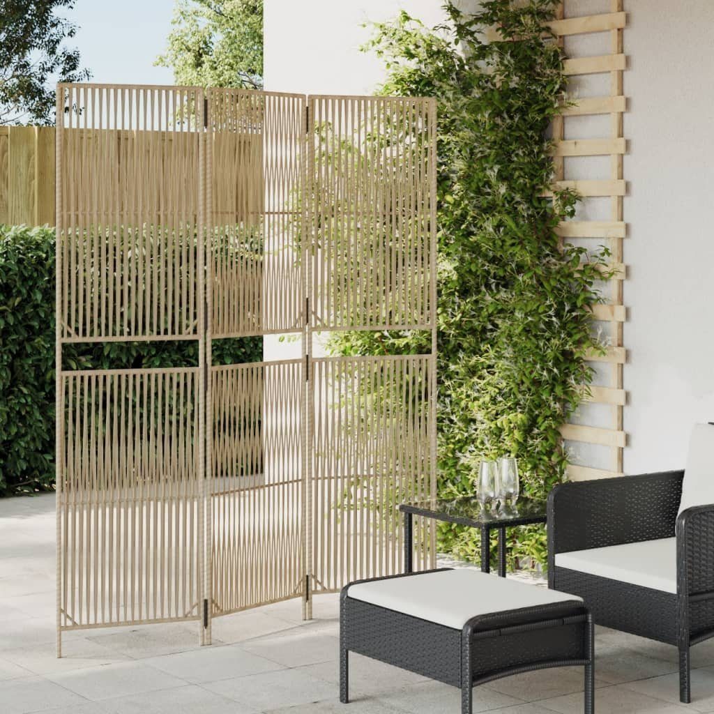 vidaXL Raumteiler Paravent 3-tlg. Beige Poly Rattan, 1-tlg.