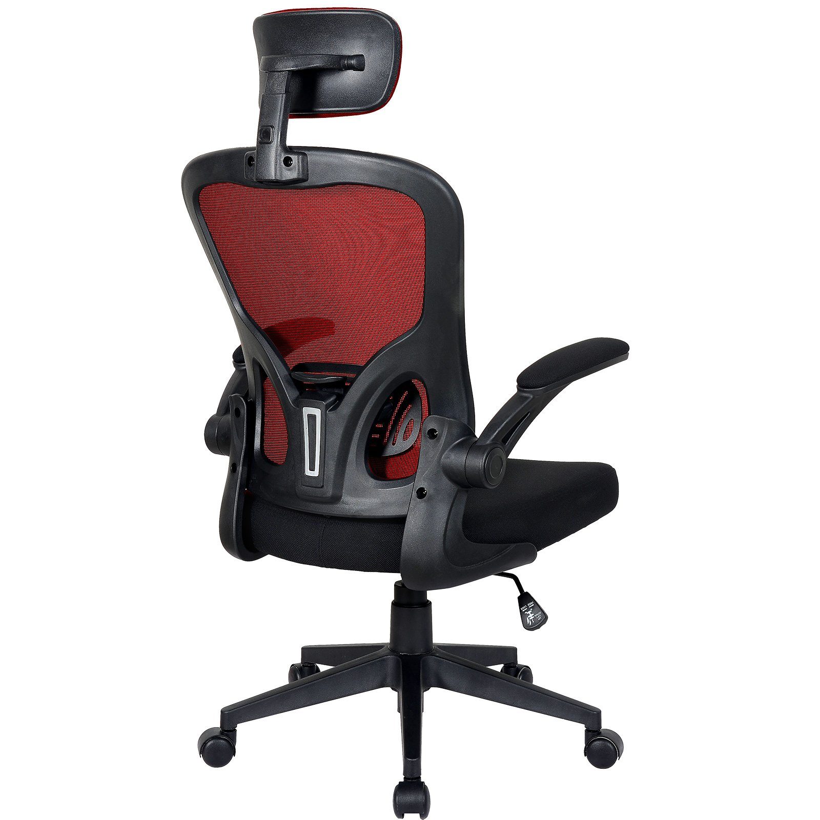 TRISENS Chefsessel Harry Schwarz mit Armlehnen Mesh-Optik Rot Home Chair mit in Office hochgeklappten Bürostuhl / Stück), (1 Kopfstütze