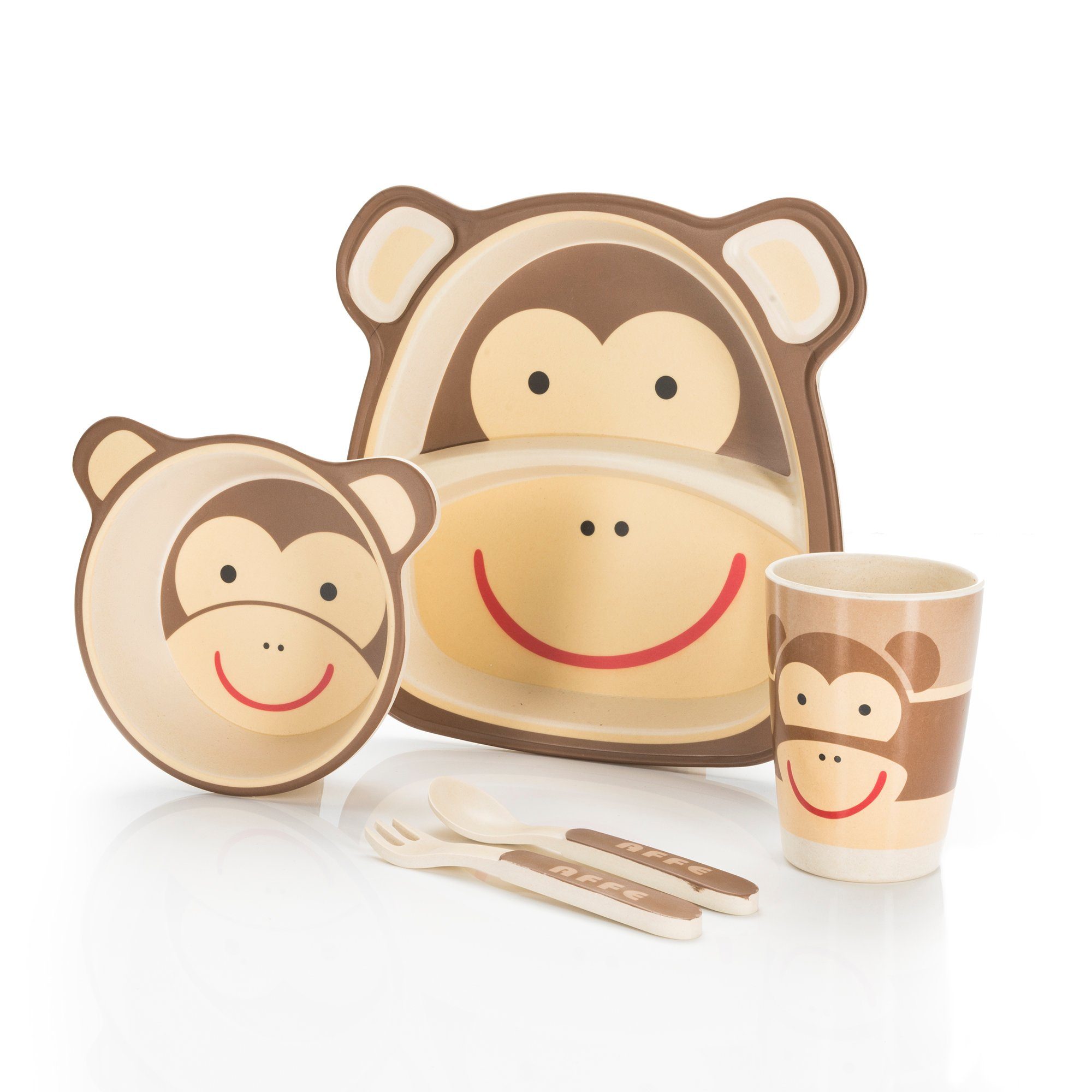 all Kids United Kindergeschirr-Set ALL KIDS UNITED 5-tlg. Kindergeschirr-Set mit Tier-Motiv (5-tlg), BPA-freier Kunststoff, Teller, Schüssel, Besteck, Becher