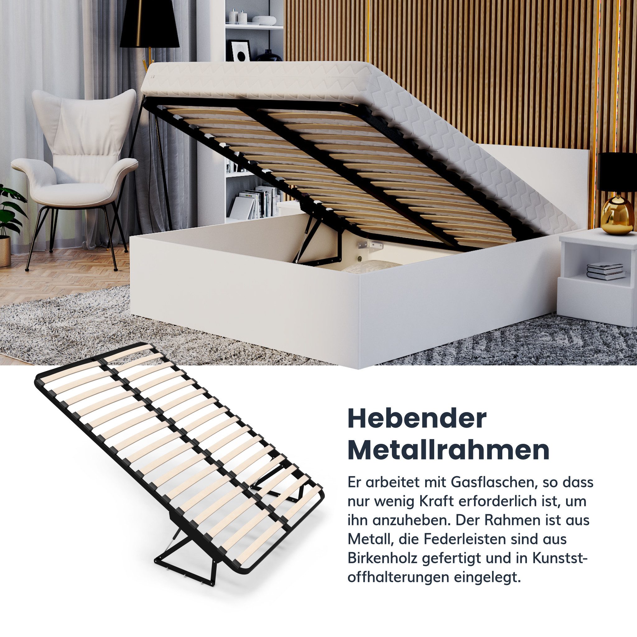 FDM Stauraumbett PANAMA SP modernes Bett Lattenrost Bettkasten pflegeleicht MADE IN EU (verfügbar 90x200 120x200 140x200 160x200 180x200cm, Bettrahmen, Bett, mi – Bild 5 von 5