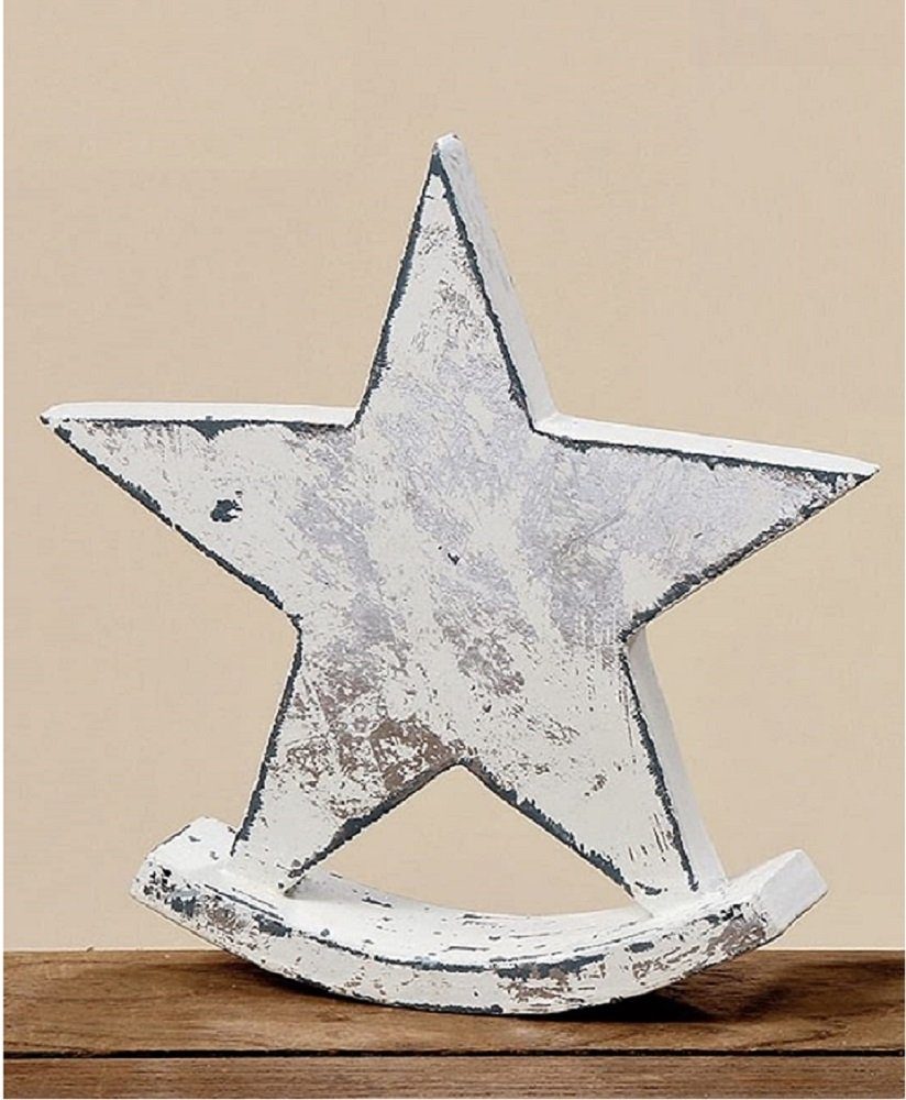 Dekoobjekt Stern Wippe Mangoholz Vintage weiß Landhausstil H 21 cm