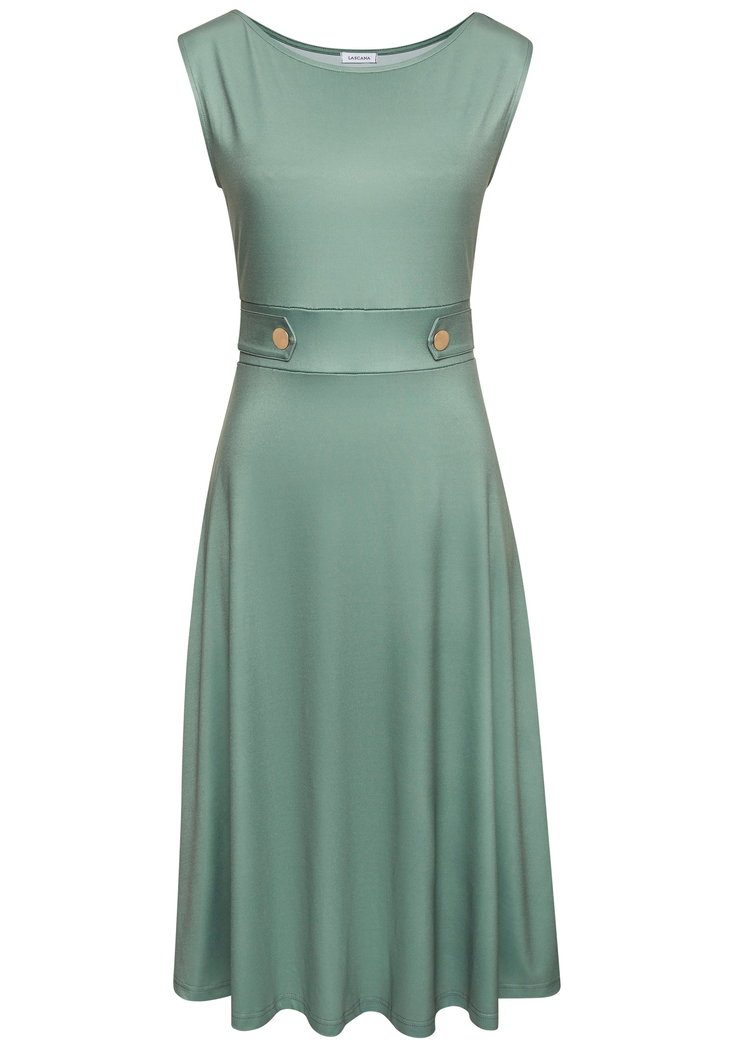 LASCANA Midikleid mit dekorativen Riegeln und goldenen Zierknöpfen, bügelfreie Qualität Elegantes Sommerkleid, Trägerkleid, Partykleid, festlich – Bild 2 von 5
