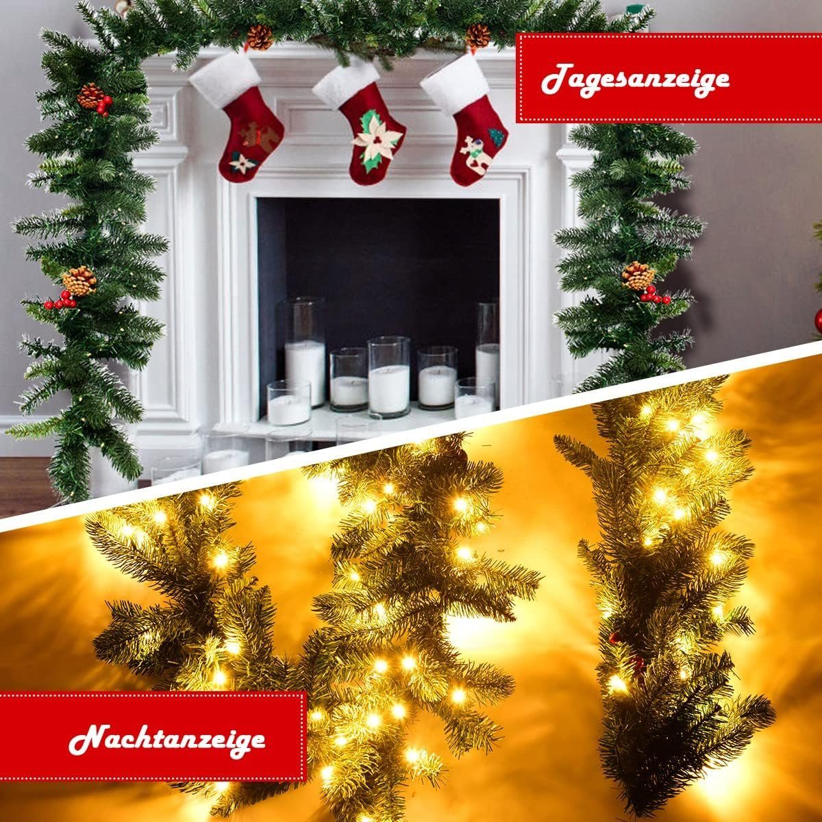 Kunstgirlande Tannengirlande mit 100 LED-Leuchten, KOMFOTTEU, 270 cm günstig online kaufen