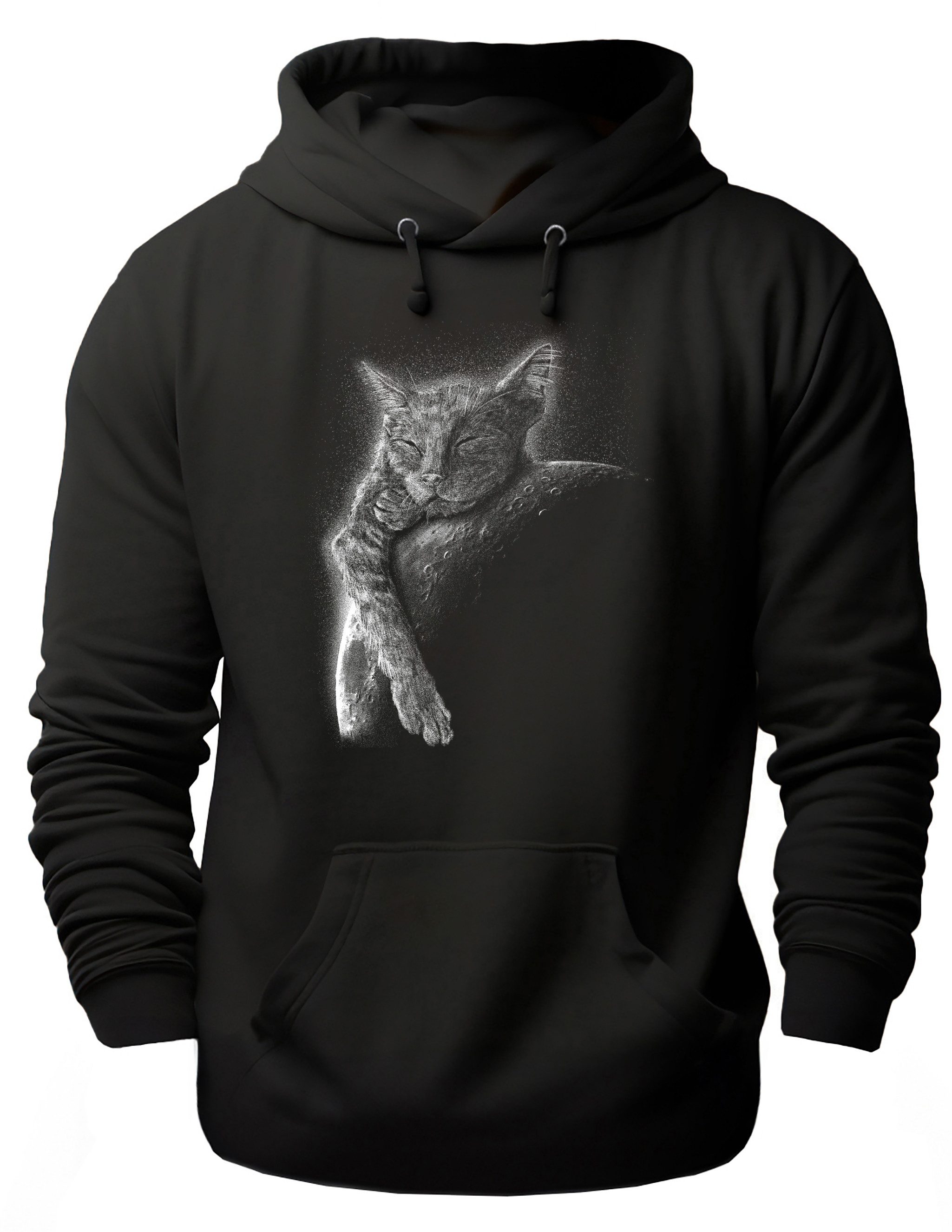 MyDesign24 Hoodie Katzen Kapuzen Pulli - Katze schlafend auf Mond Herren und Damen Kapuzensweater i123