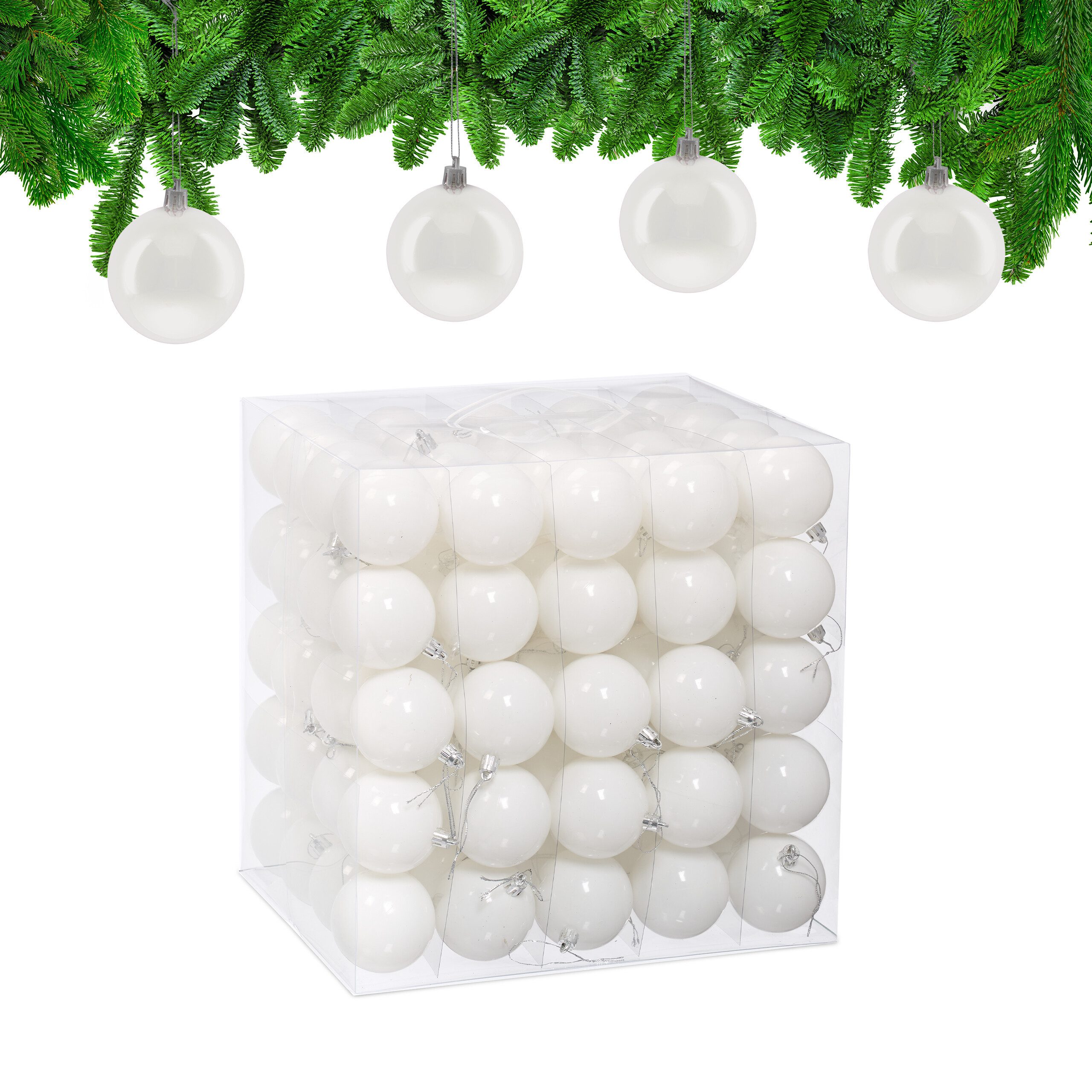relaxdays Weihnachtsbaumkugel Weihnachtskugeln 100er Set (100 St), weiß
