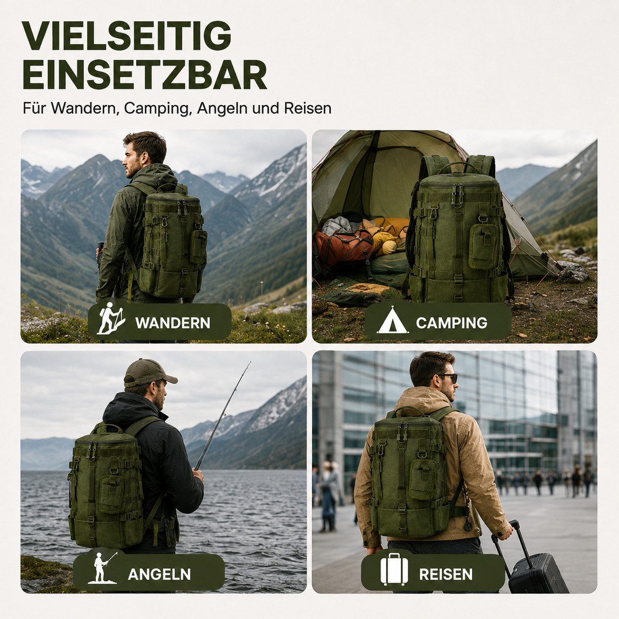 Toomoke Wanderrucksack Trekkingrucksack, Outdoorrucksack mit MOLLE-System (Tourenrucksack, Tagesrucksack, Reiserucksack für Wandern & Camping), 20 L, MOLLE-Befe – Bild 2 von 5