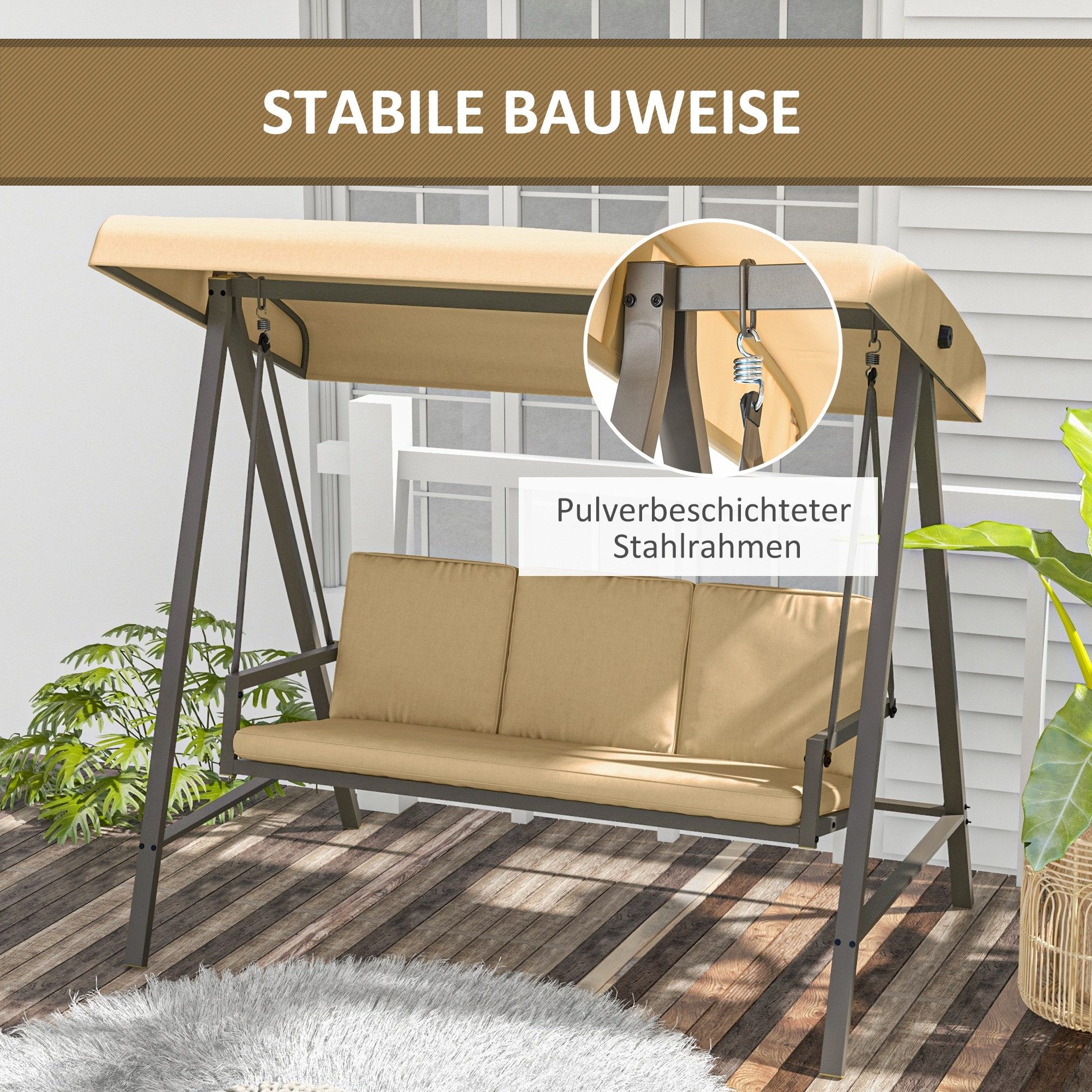 wohnTRAUM24 Hollywoodschaukel Hollywoodschaukel Schaukelbank mit Verstellbarem Dach, Rückenkissen, 3-Sitzer, 3-Sitzer, mehrfach verstellbares Dach, Gartenschaukel