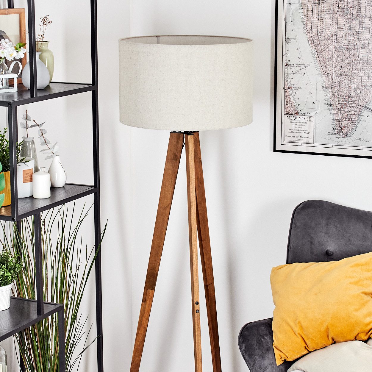hofstein Stehlampe Stehlampe aus Holz/Metall im günstig online kaufen