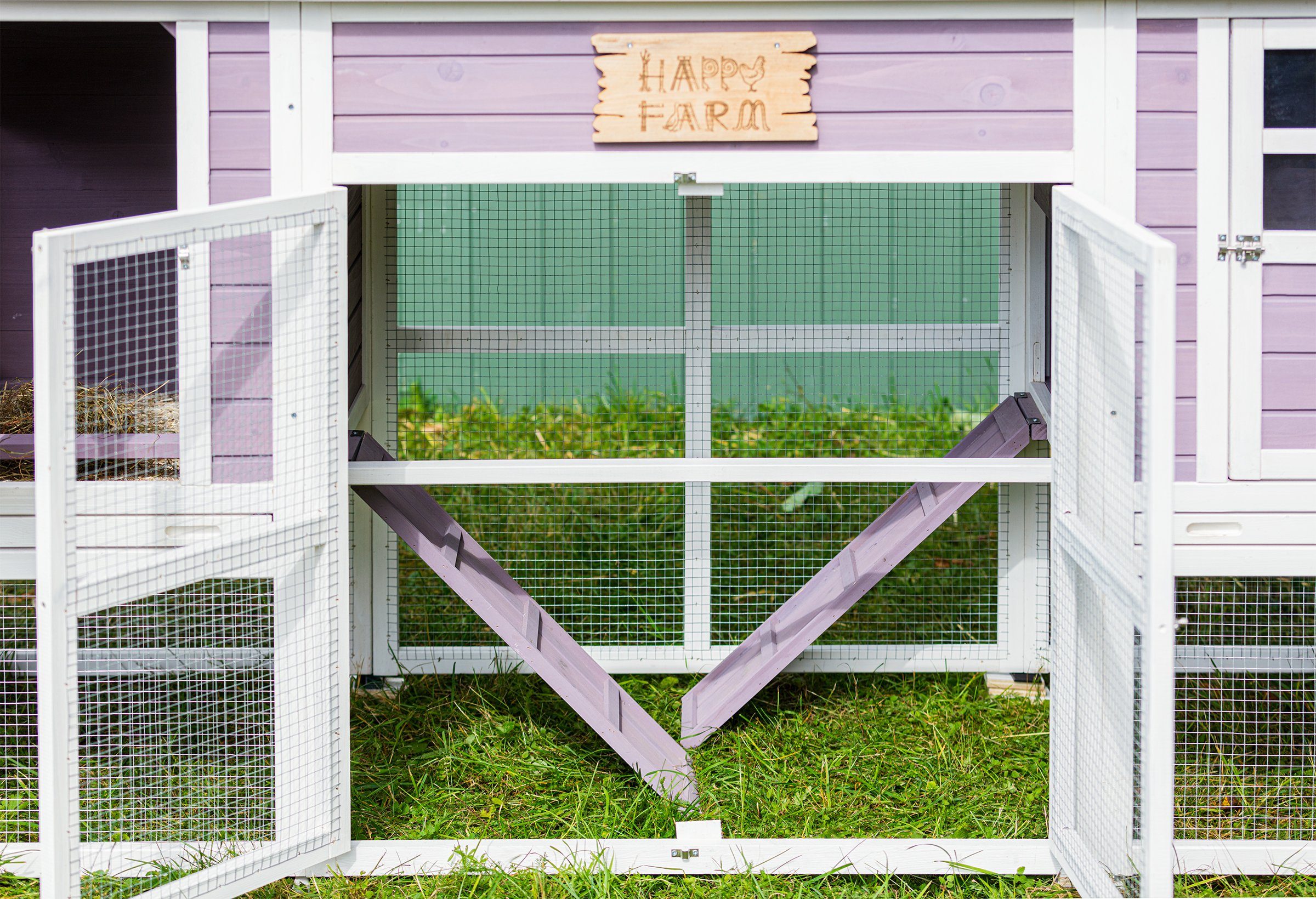 Dehner Hühnerstall Henriette, mit Freilaufgehege, 105 x 281.5 x 80 cm, hochwertiger Holzstall mit Bitumendach, Kot-Schublade und Legekasten