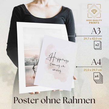 Heimlich Poster Set als Wohnzimmer Deko, Bilder DINA3 & DINA4, Strand Meer Baum, Landschaften