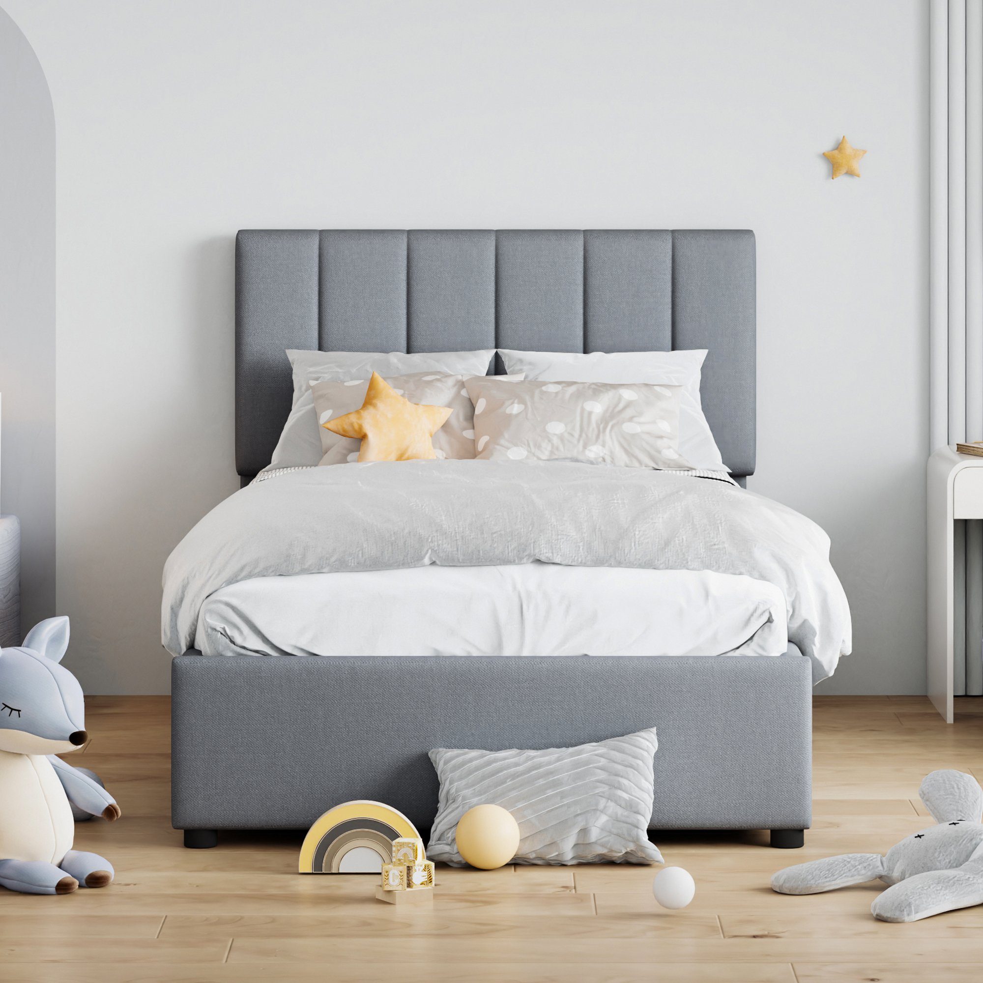 Flieks Polsterbett, Hydraulisches Stauraumbett Einzelbett 90x200cm Leinen günstig online kaufen