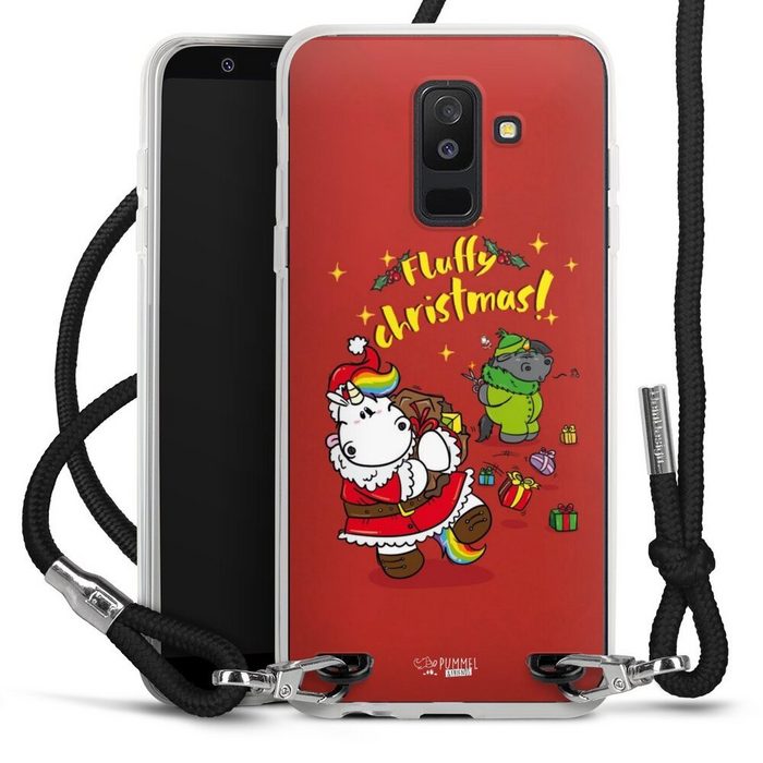 DeinDesign Handyhülle Pummeleinhorn Fluffy Christmas Red Samsung Galaxy A6 Plus Duos (2018) Handykette Hülle mit Band