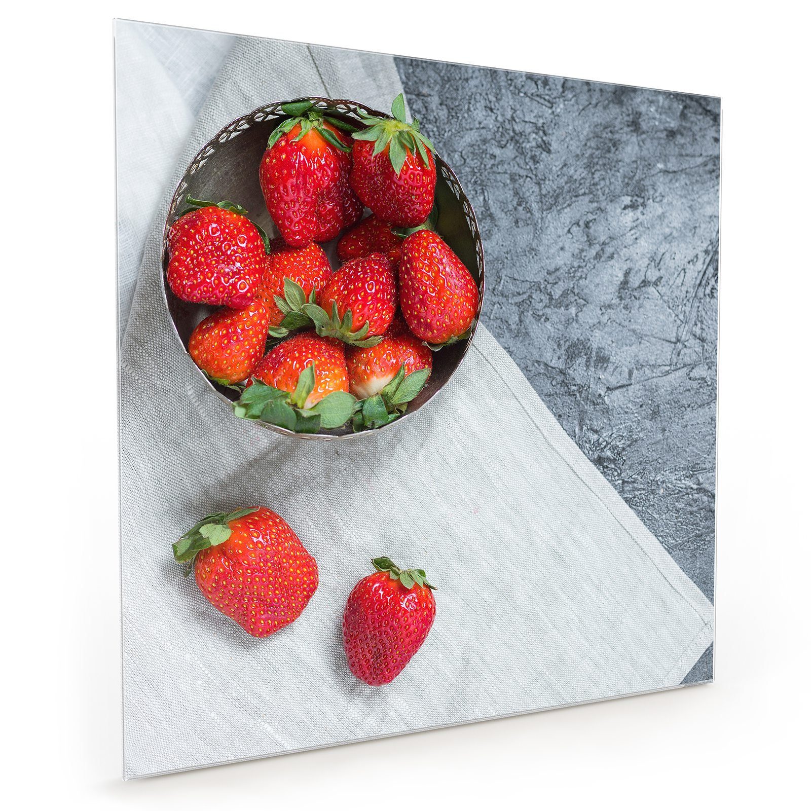 mit Primedeco im Glas Spritzschutz Motiv Küchenrückwand Topf Erdbeeren Küchenrückwand