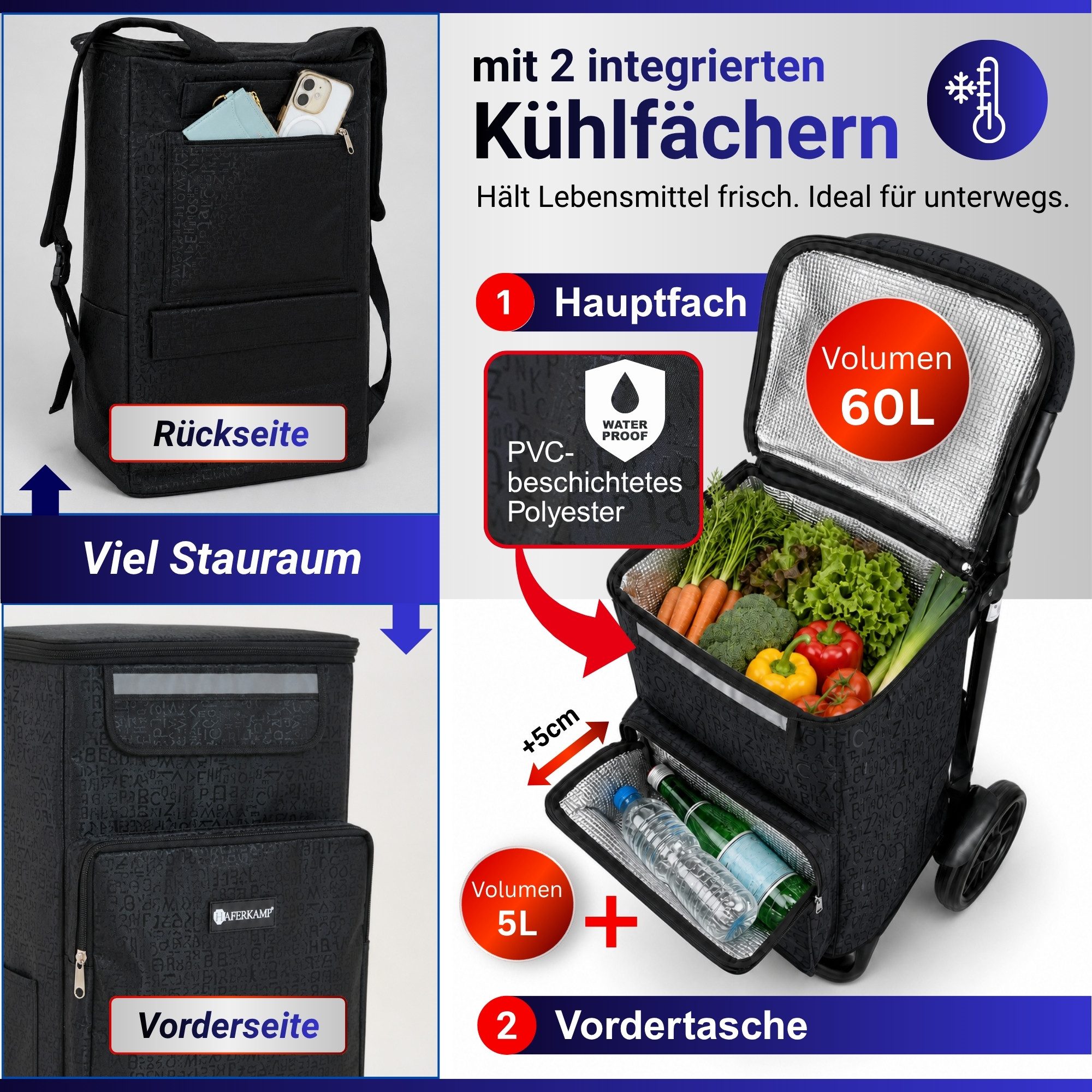 PROREGAL® Einkaufstrolley Klappbarer Einkaufstrolley TRAGINO 3-in1 Einkaufswagen – Bild 2 von 5