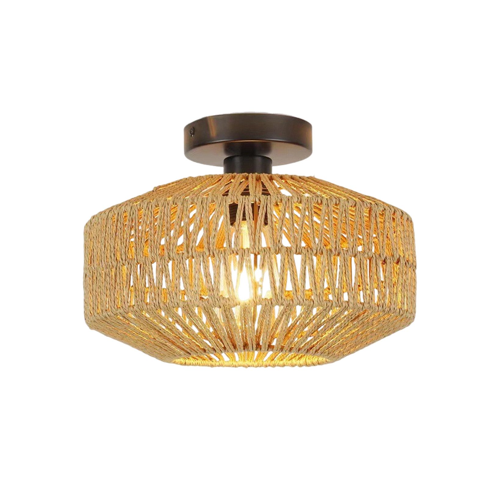 TWSOUL Deckenleuchte Vintage Rattan Lampe Boho Lampenschirm Hängelampe Rust günstig online kaufen